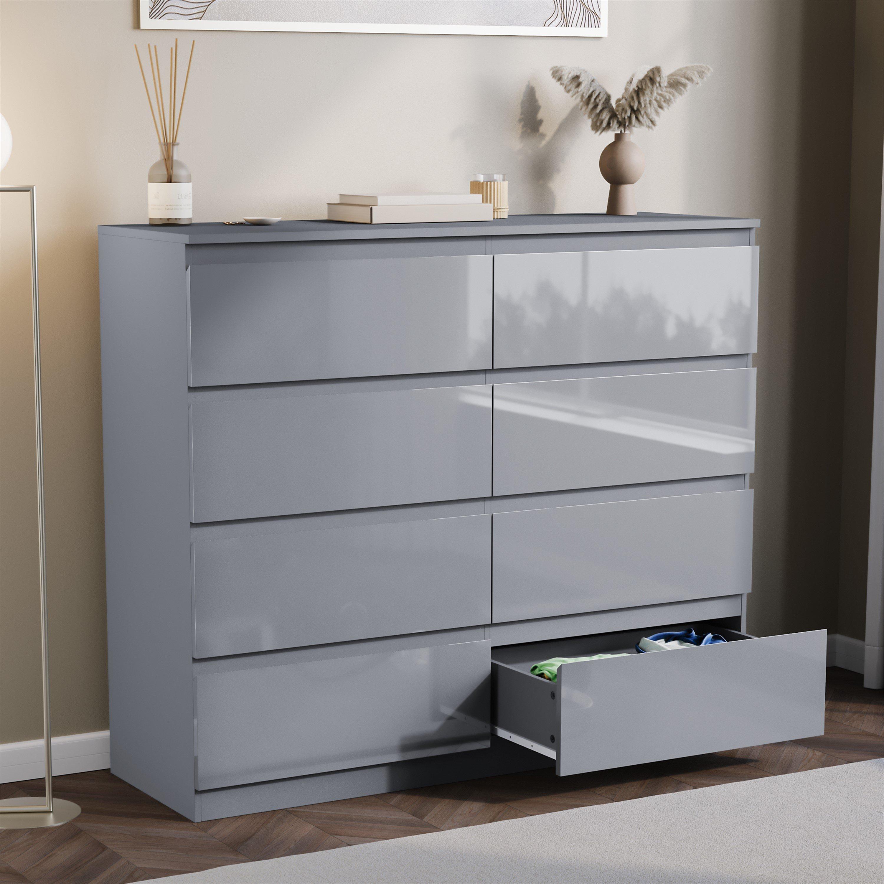 Grey - Lassic - Glinton High Gloss 8 Drawer Chest - 4