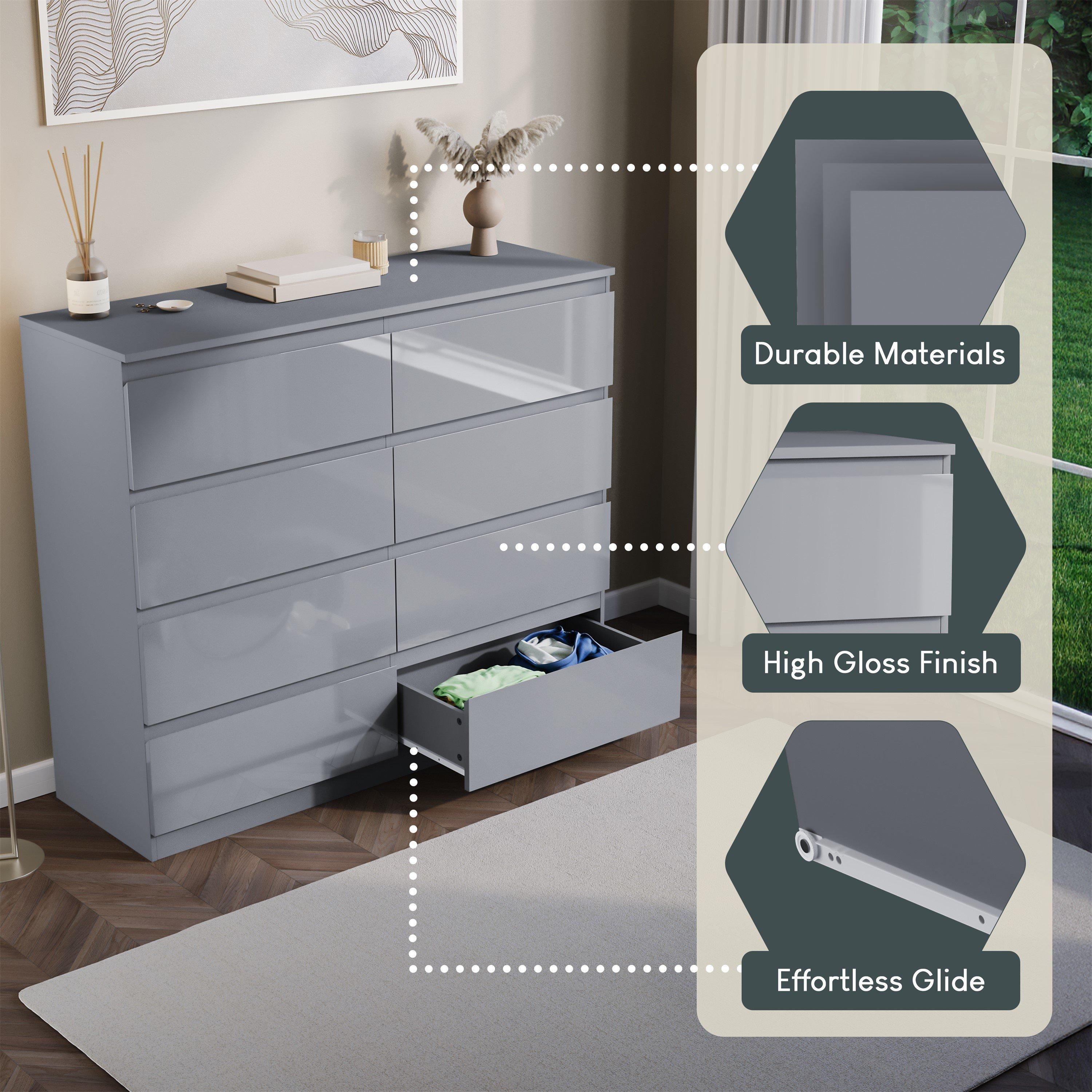 Grey - Lassic - Glinton High Gloss 8 Drawer Chest - 6