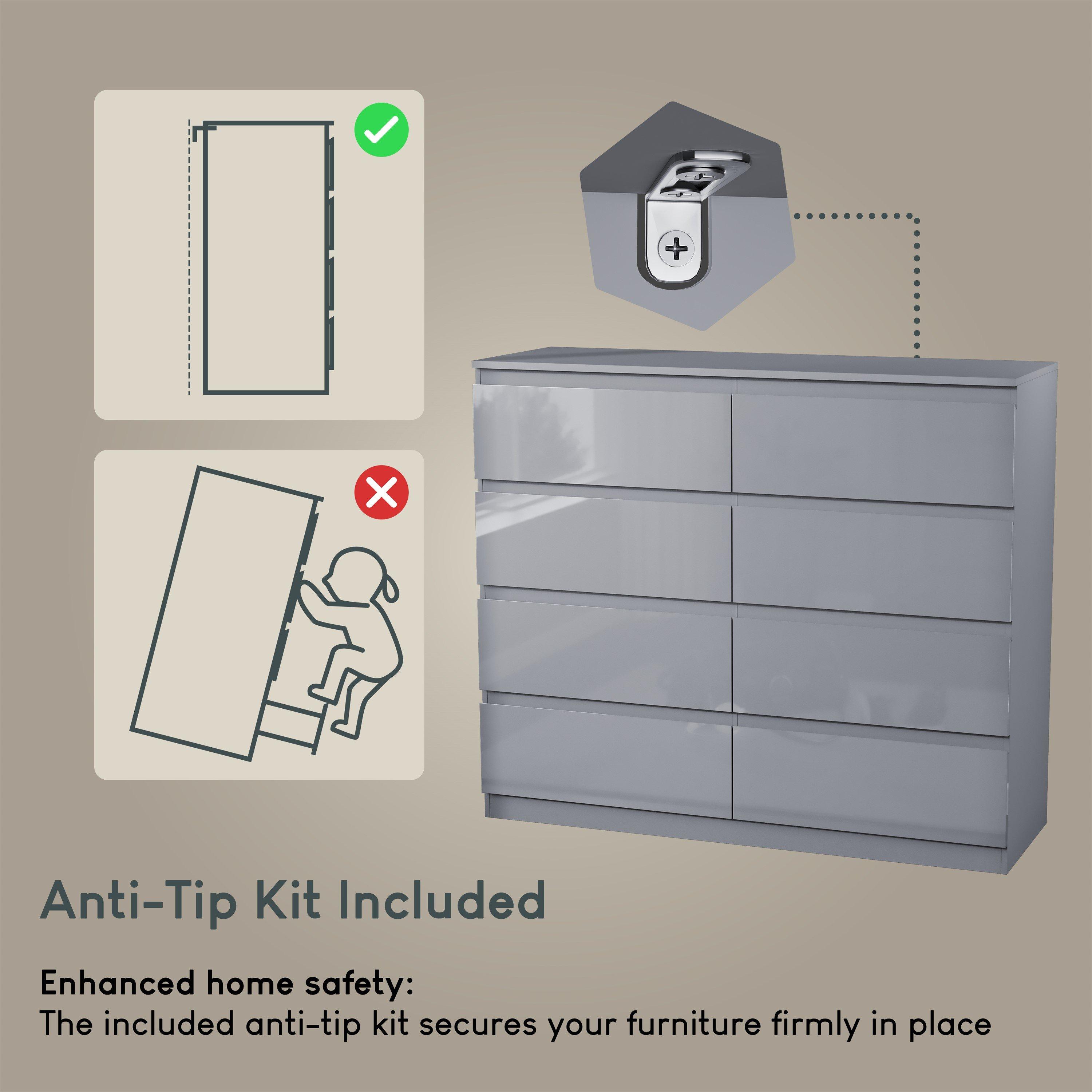 Grey - Lassic - Glinton High Gloss 8 Drawer Chest - 7