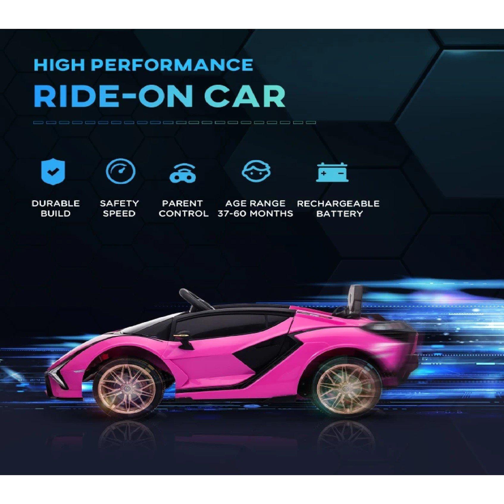 Pink - HOMCOM - Lamborghini Sian Licensed 12V Electric Car - 4