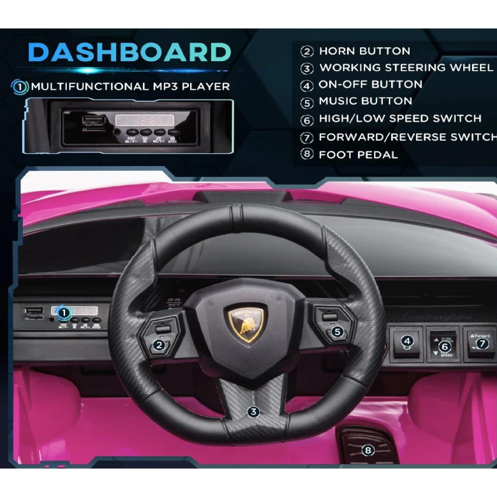 Pink - HOMCOM - Lamborghini Sian Licensed 12V Electric Car - 5