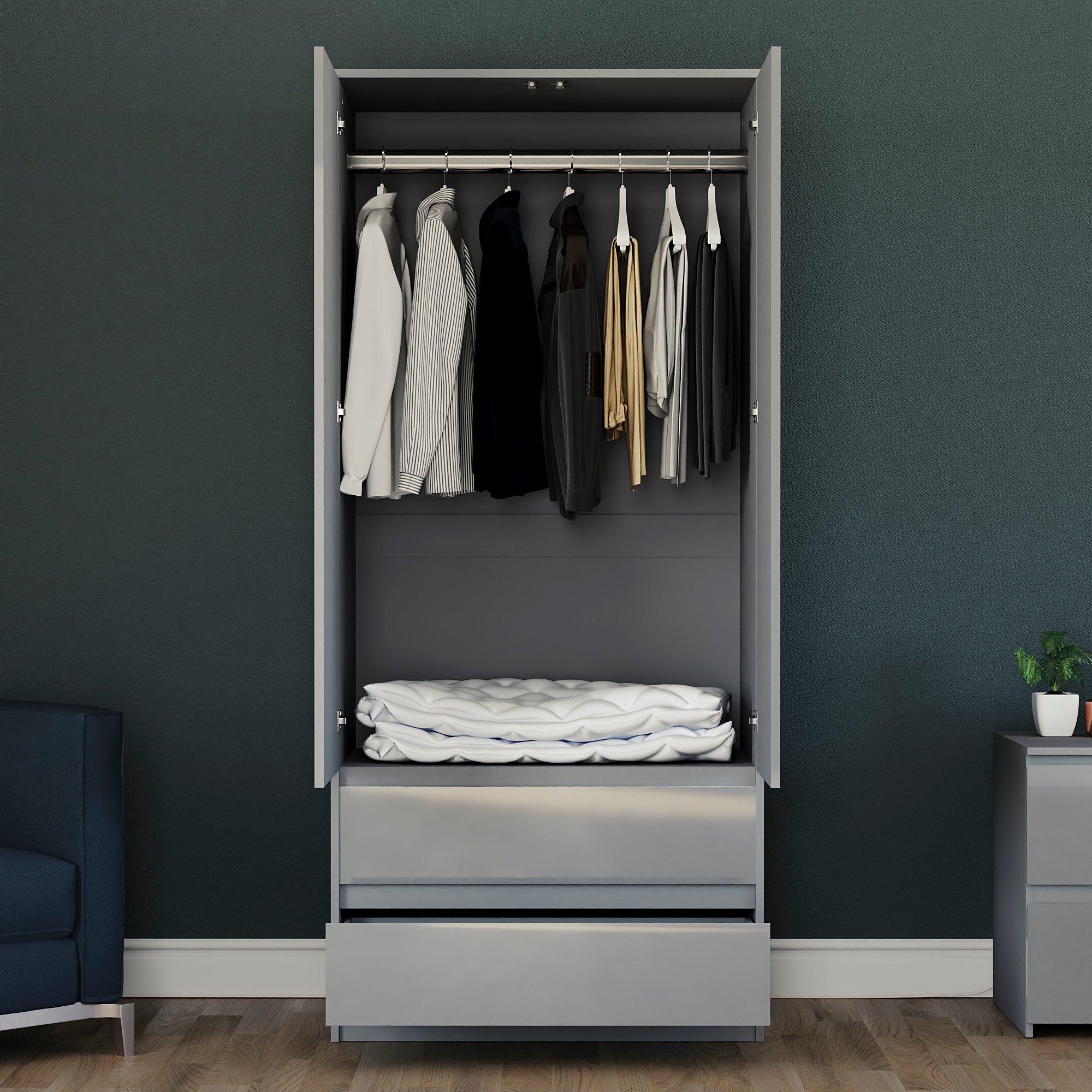 Grey - Lassic - Glinton High Gloss 2 Door 2 Drawer Wardrobe - 3