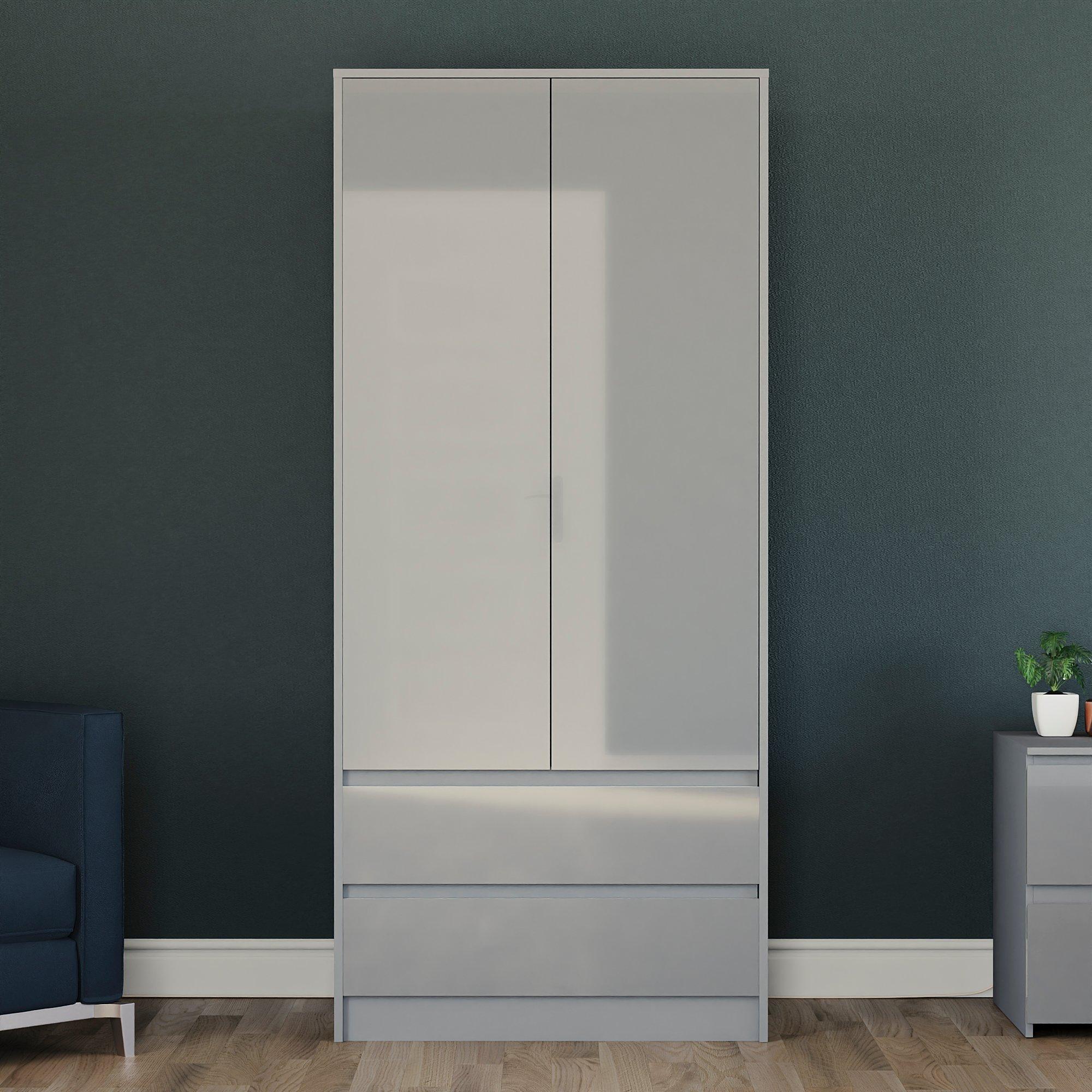 Grey - Lassic - Glinton High Gloss 2 Door 2 Drawer Wardrobe - 5