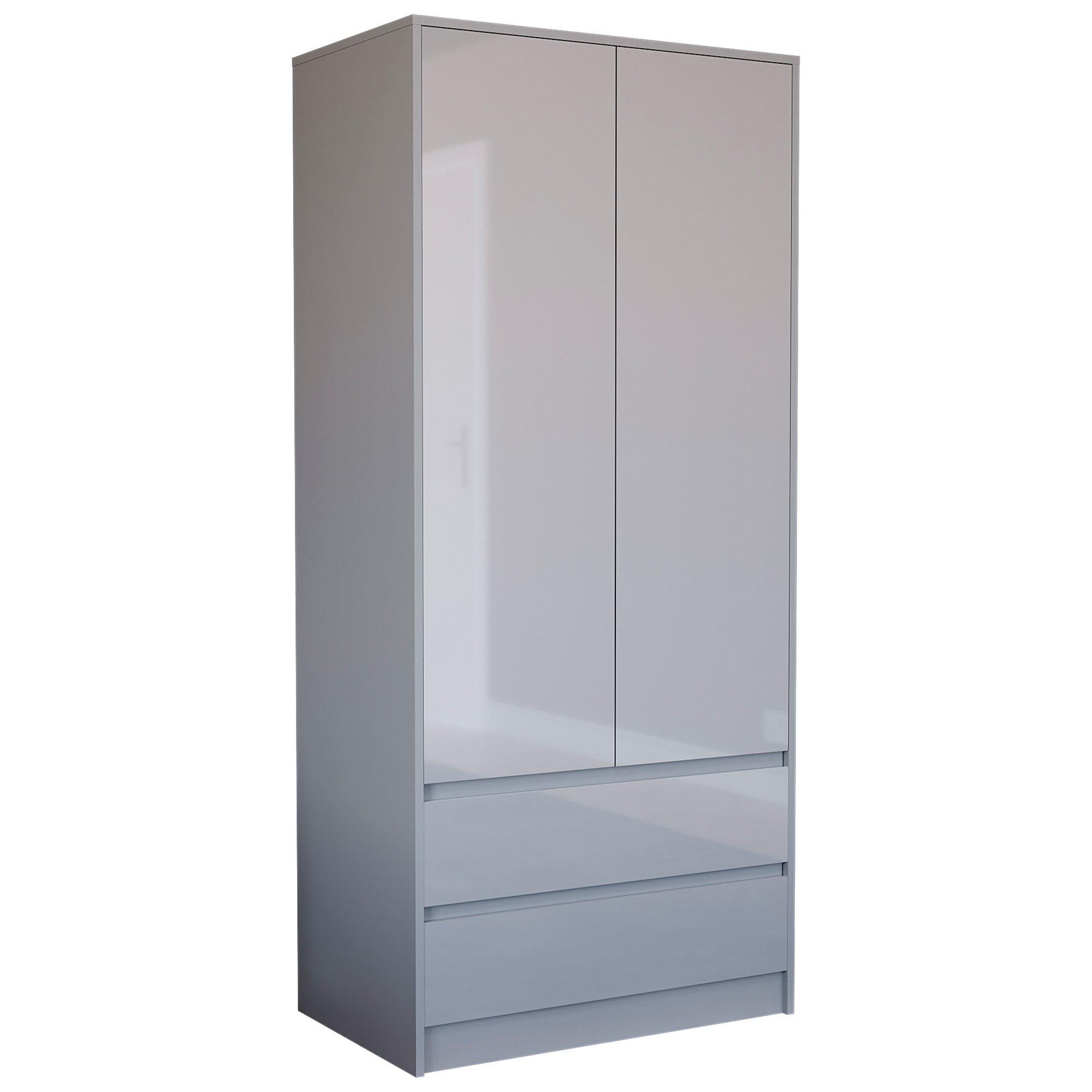Grey - Lassic - Glinton High Gloss 2 Door 2 Drawer Wardrobe - 6
