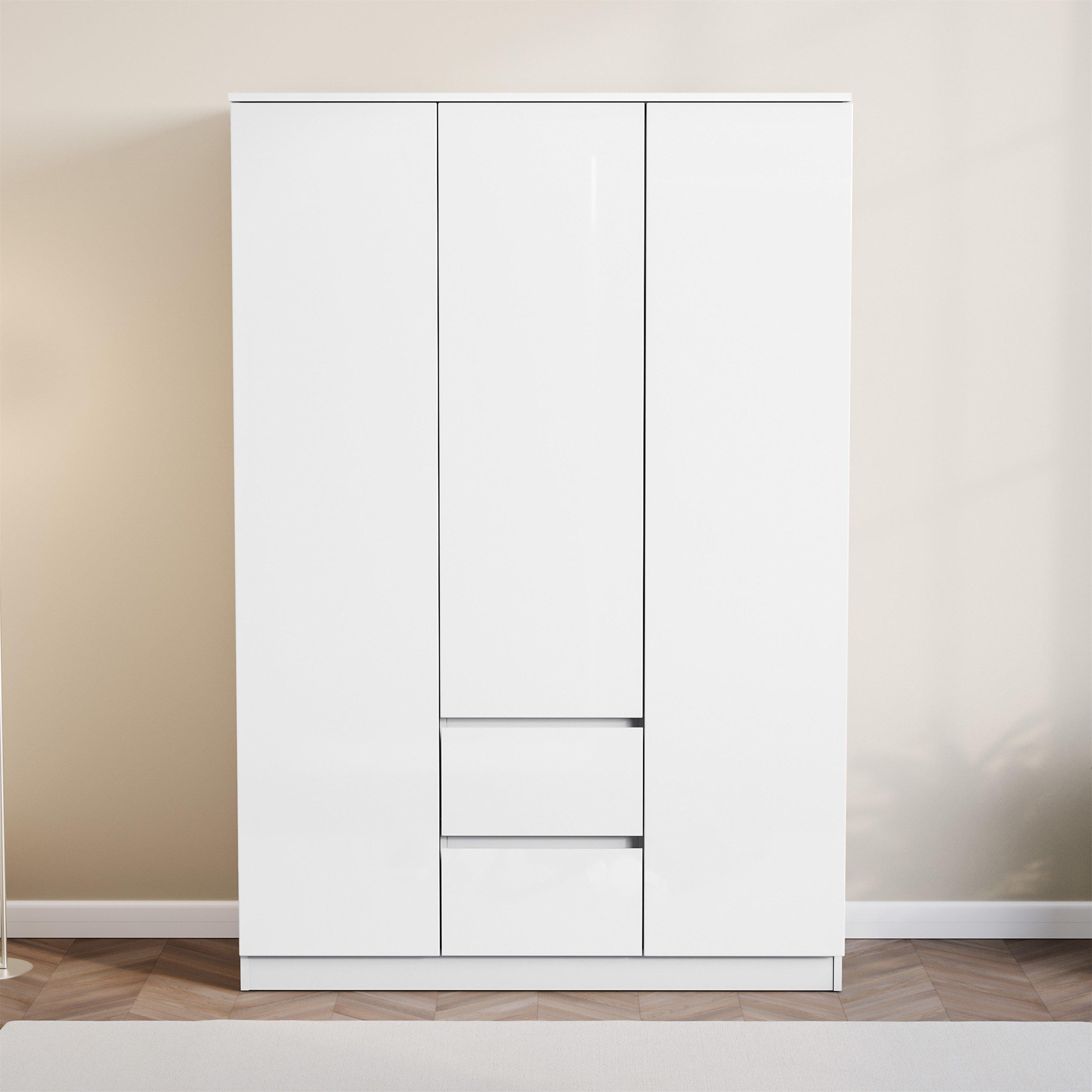 White - Lassic - Glinton High Gloss 3 Door 2 Drawer Wardrobe - 5
