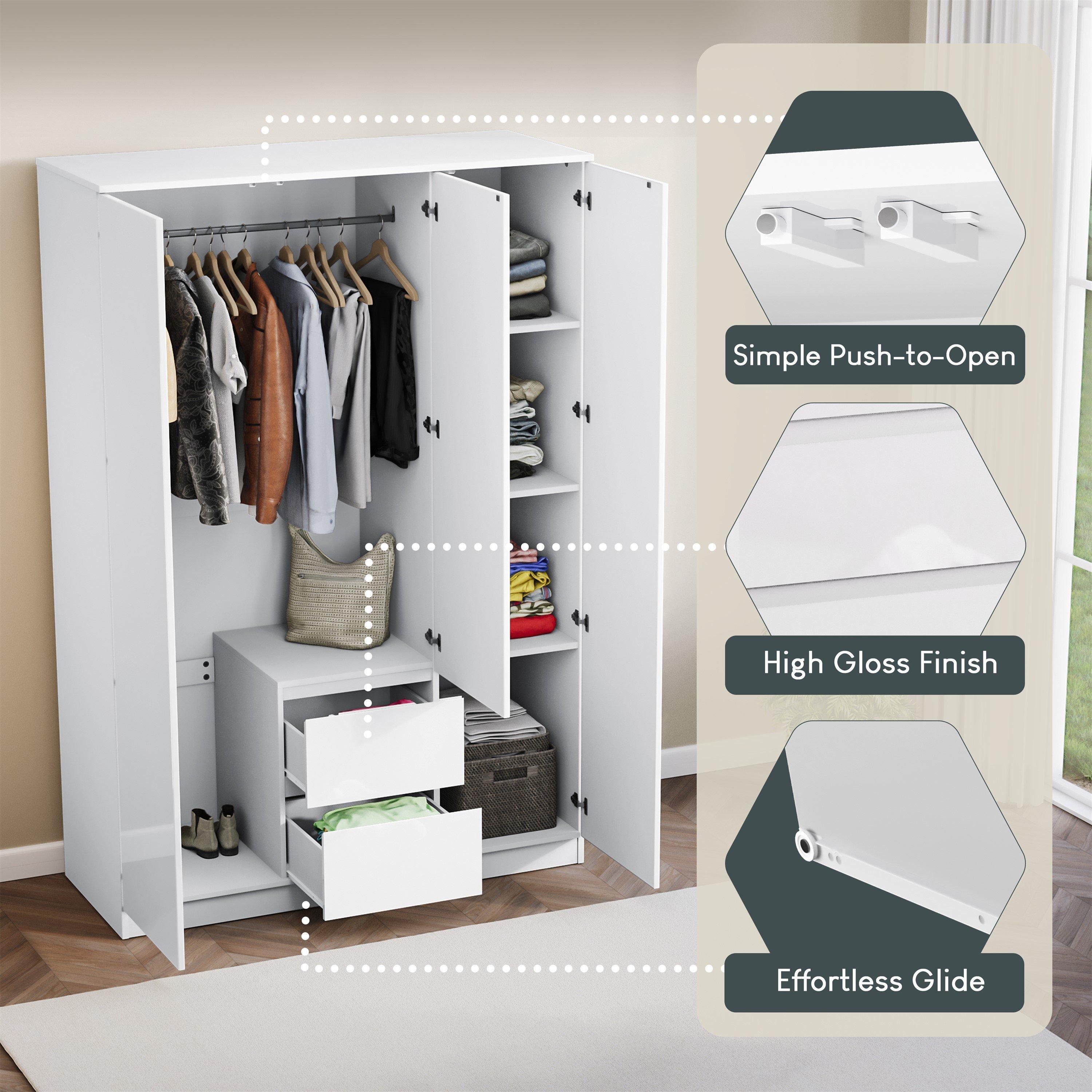 White - Lassic - Glinton High Gloss 3 Door 2 Drawer Wardrobe - 7