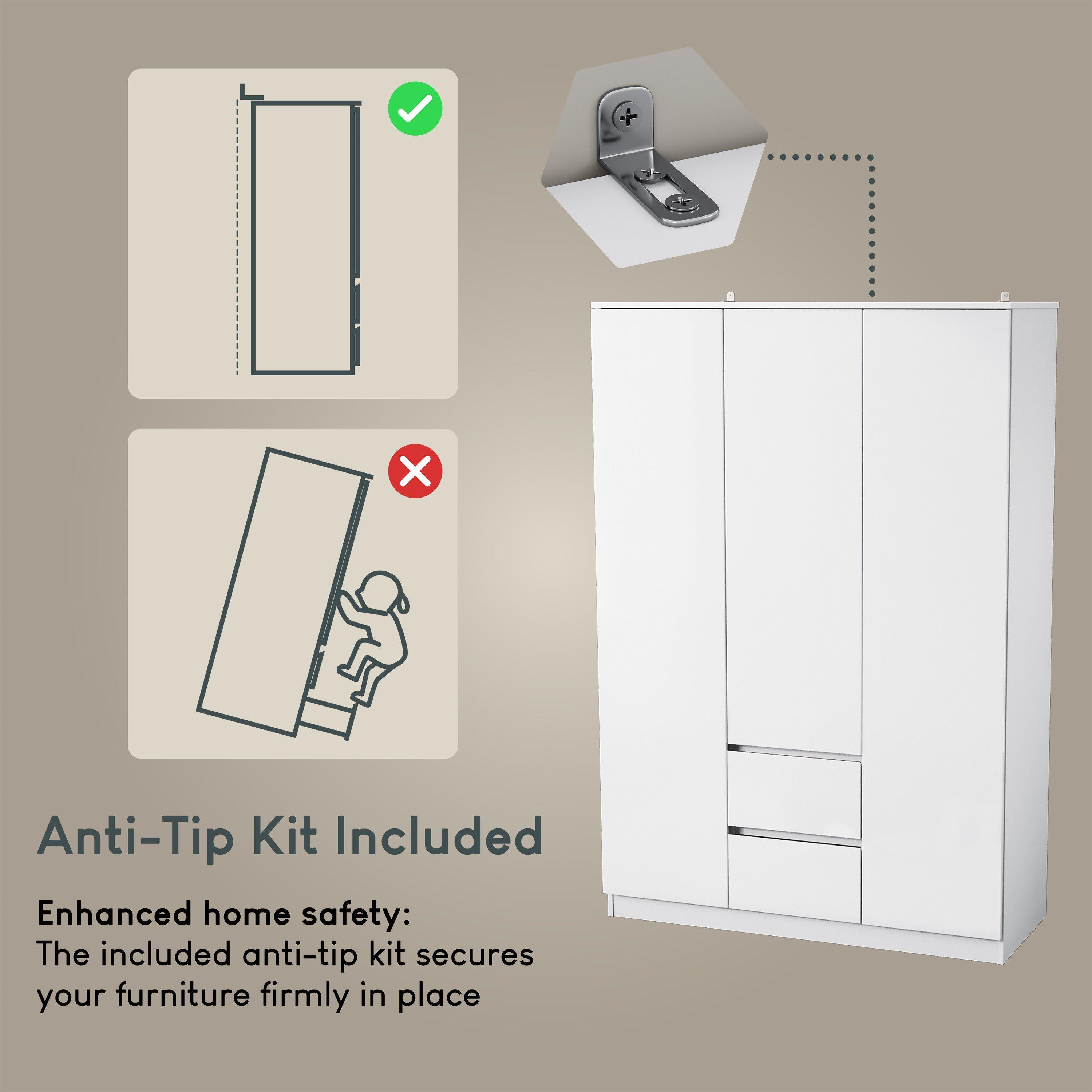 White - Lassic - Glinton High Gloss 3 Door 2 Drawer Wardrobe - 8