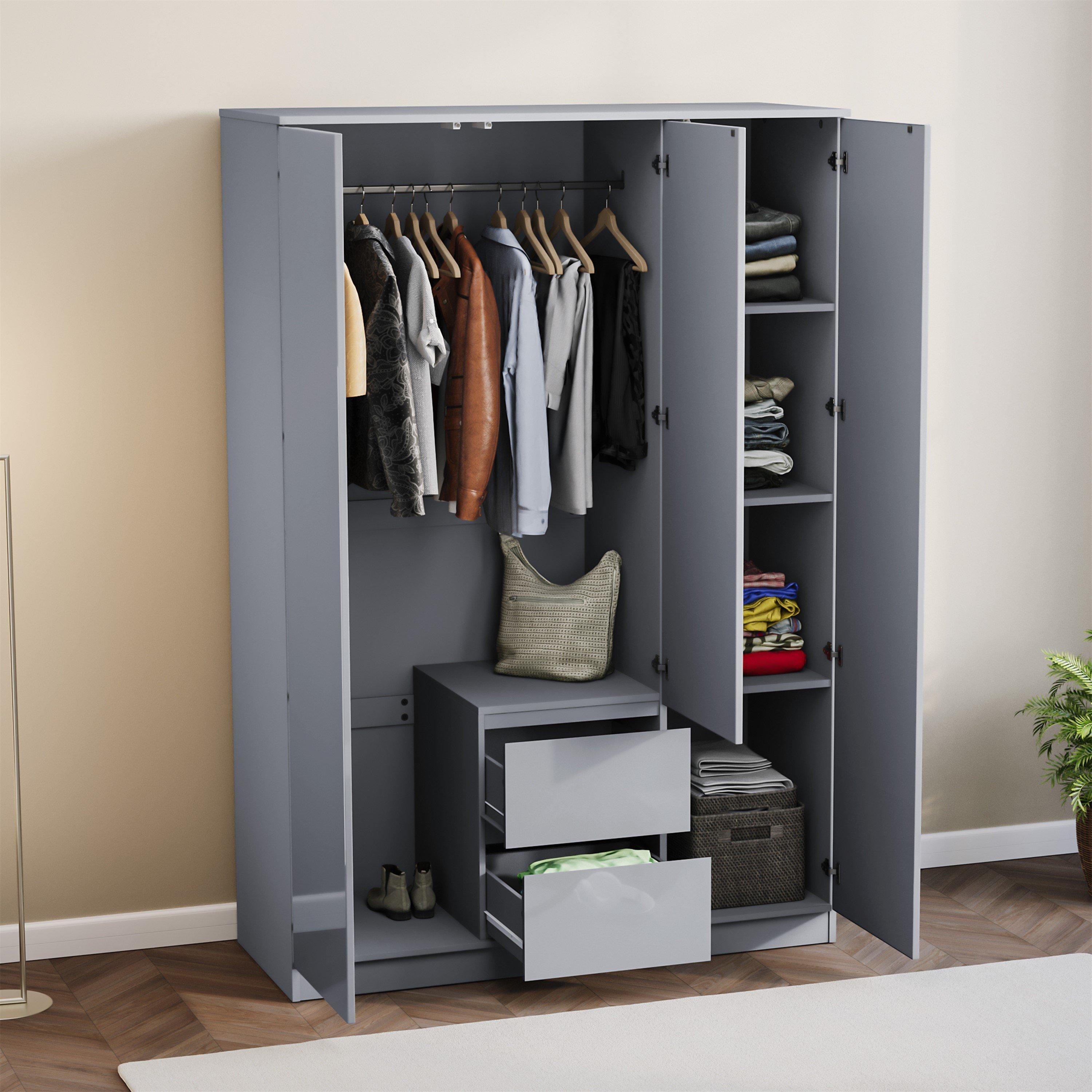 Grey - Lassic - Glinton High Gloss 3 Door 2 Drawer Wardrobe - 3