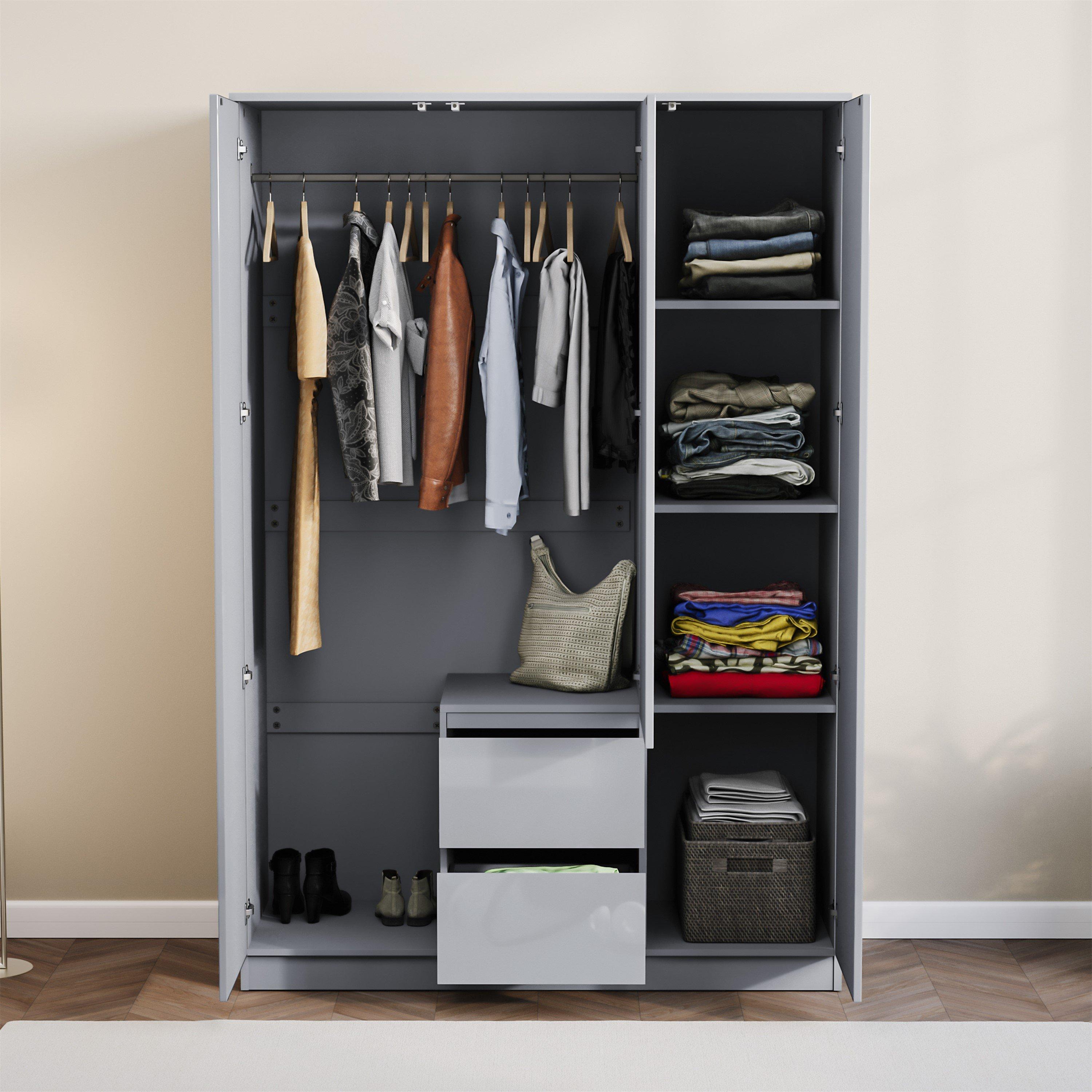 Grey - Lassic - Glinton High Gloss 3 Door 2 Drawer Wardrobe - 4