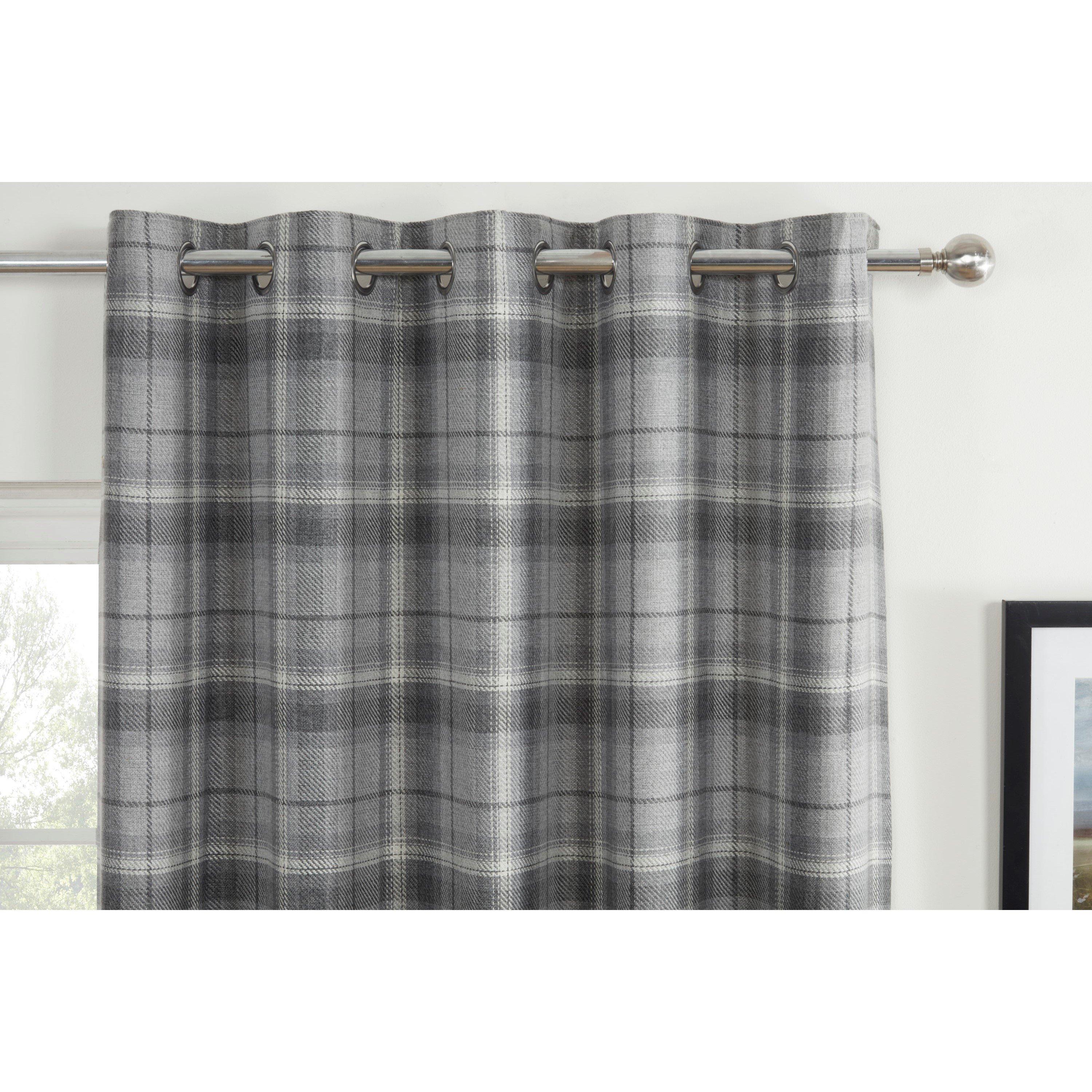 Grey - Sundour - Carnoustie Tartan Eyelet Curtains - 2