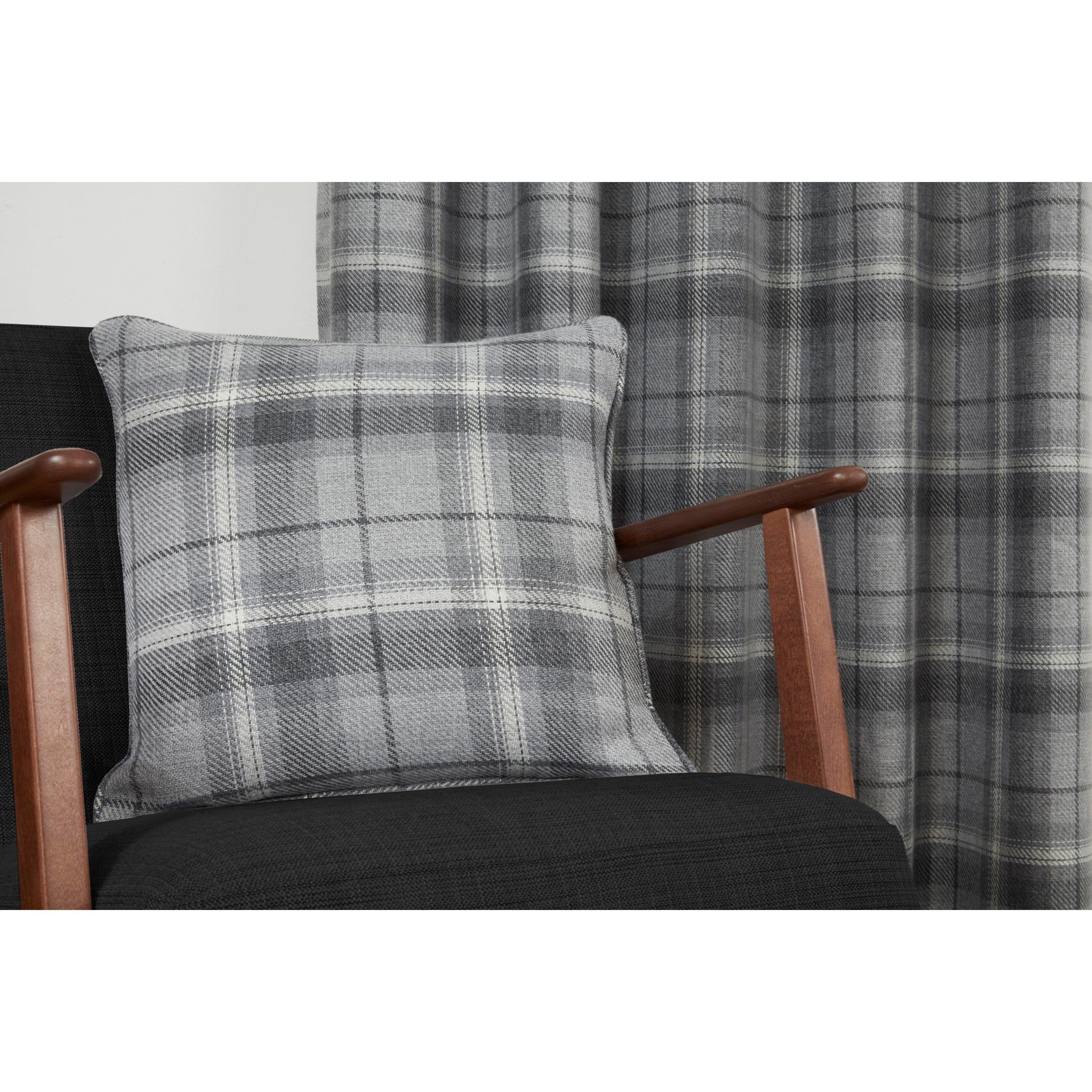 Grey - Sundour - Carnoustie Tartan Eyelet Curtains - 3