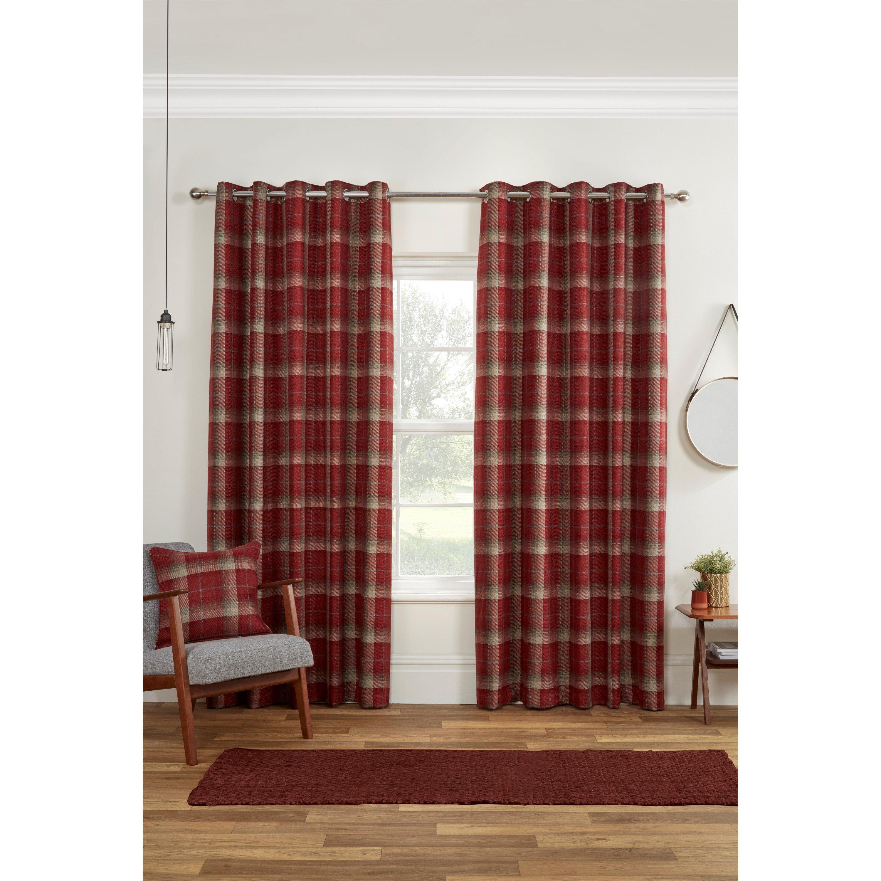Sundour  Carnoustie Tartan Eyelet Curtains - Red - 46x72 In