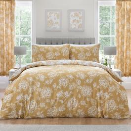Dreams and Drapes Mishka Floral Line Print Duvet Cover Set in Gold