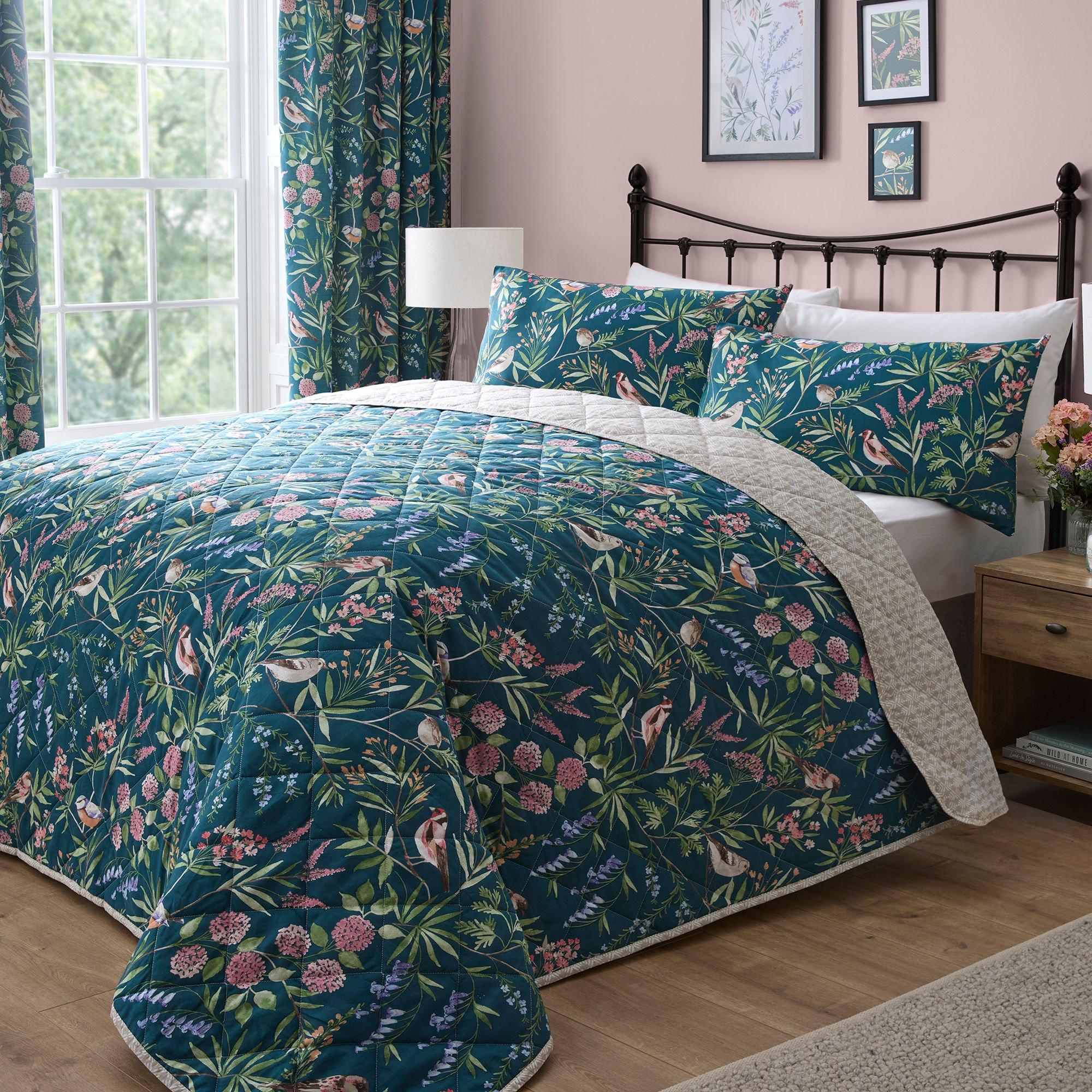Green - Dreams and Drapes - Caraway Garden Floral Bedspread in Green - 1