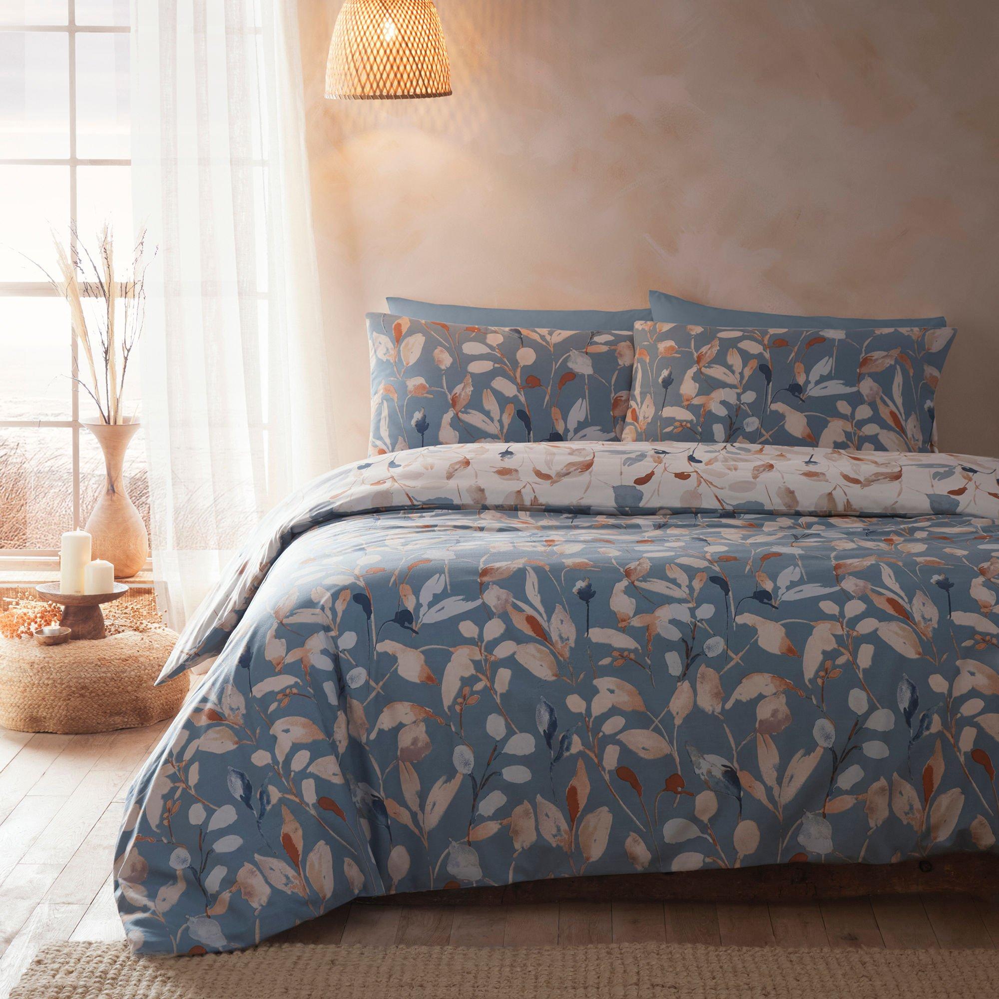 Blue - DRIFT - Anya Leaf Print Range Duvet Cover Set in Blue - 5