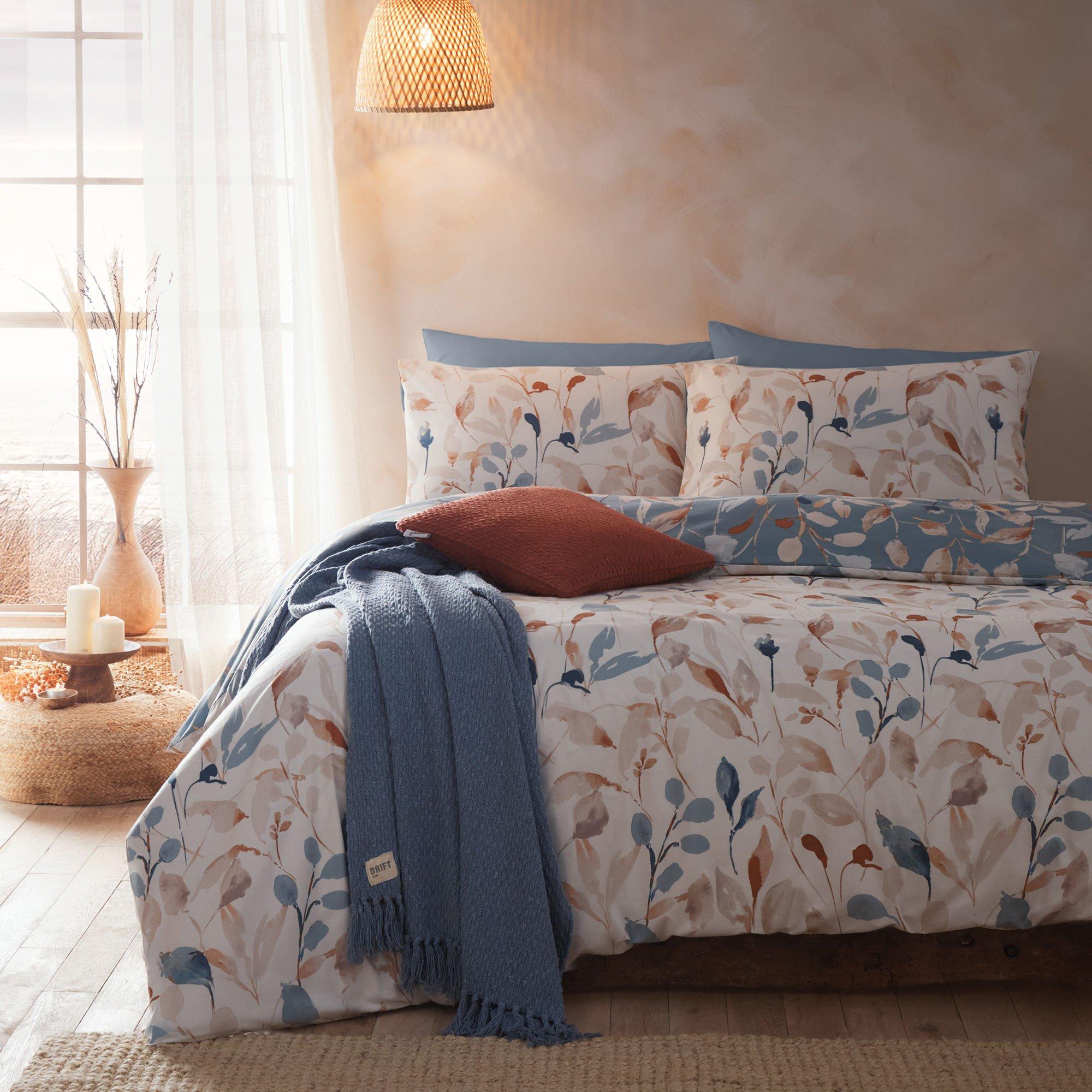 Blue - DRIFT - Anya Leaf Print Range Duvet Cover Set in Blue - 6