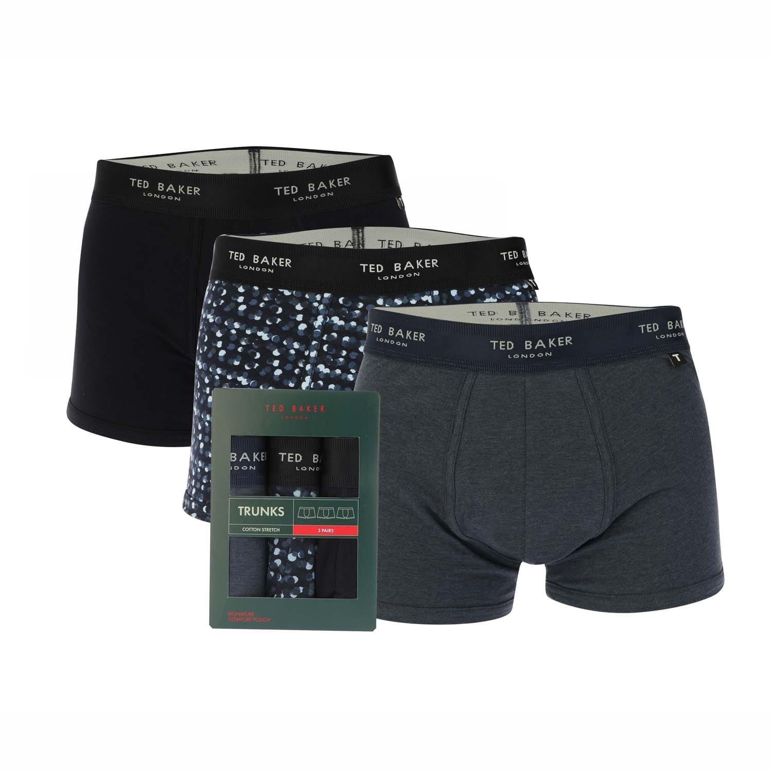 Navy - Ted Baker - 3 Pack of Cotton Trunks - 1