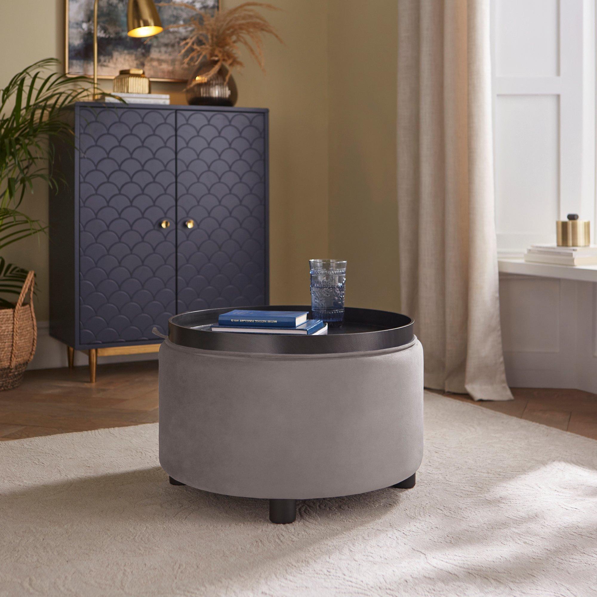 Grey - GFW - Leylani Tray Table Storage Stool Grey - 2