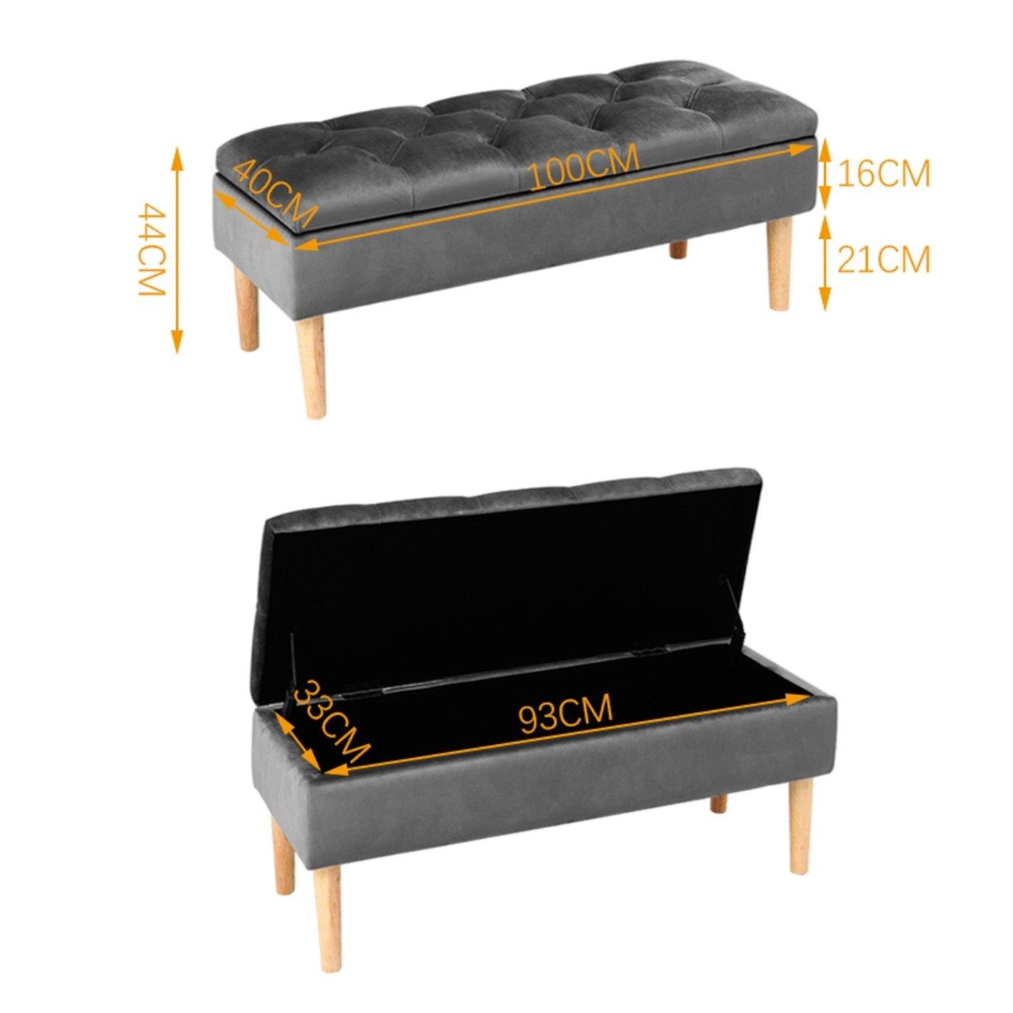 Grey - Kabinet UK - Velvet Storage Bench with Rubber Wooden Leg - 11