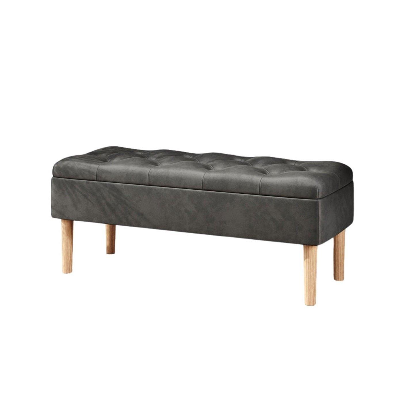Grey - Kabinet UK - Velvet Storage Bench with Rubber Wooden Leg - 3