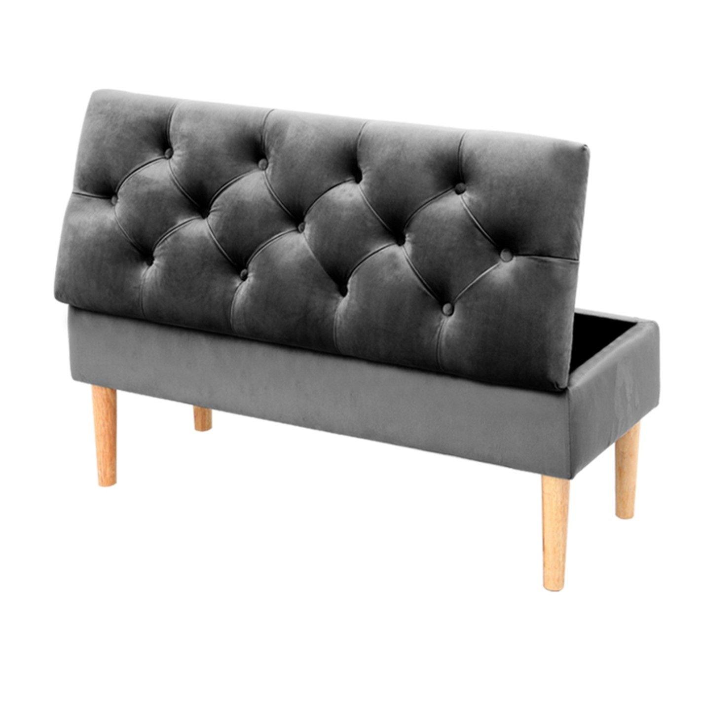 Grey - Kabinet UK - Velvet Storage Bench with Rubber Wooden Leg - 4