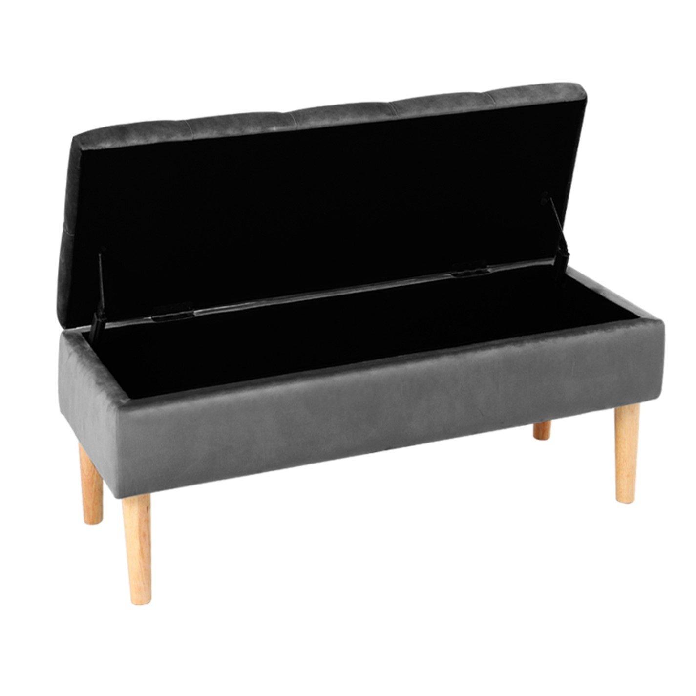Grey - Kabinet UK - Velvet Storage Bench with Rubber Wooden Leg - 5