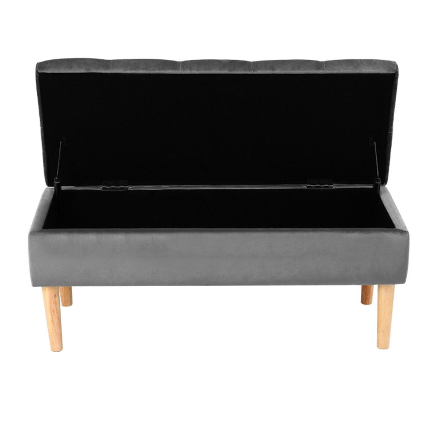 Grey - Kabinet UK - Velvet Storage Bench with Rubber Wooden Leg - 6