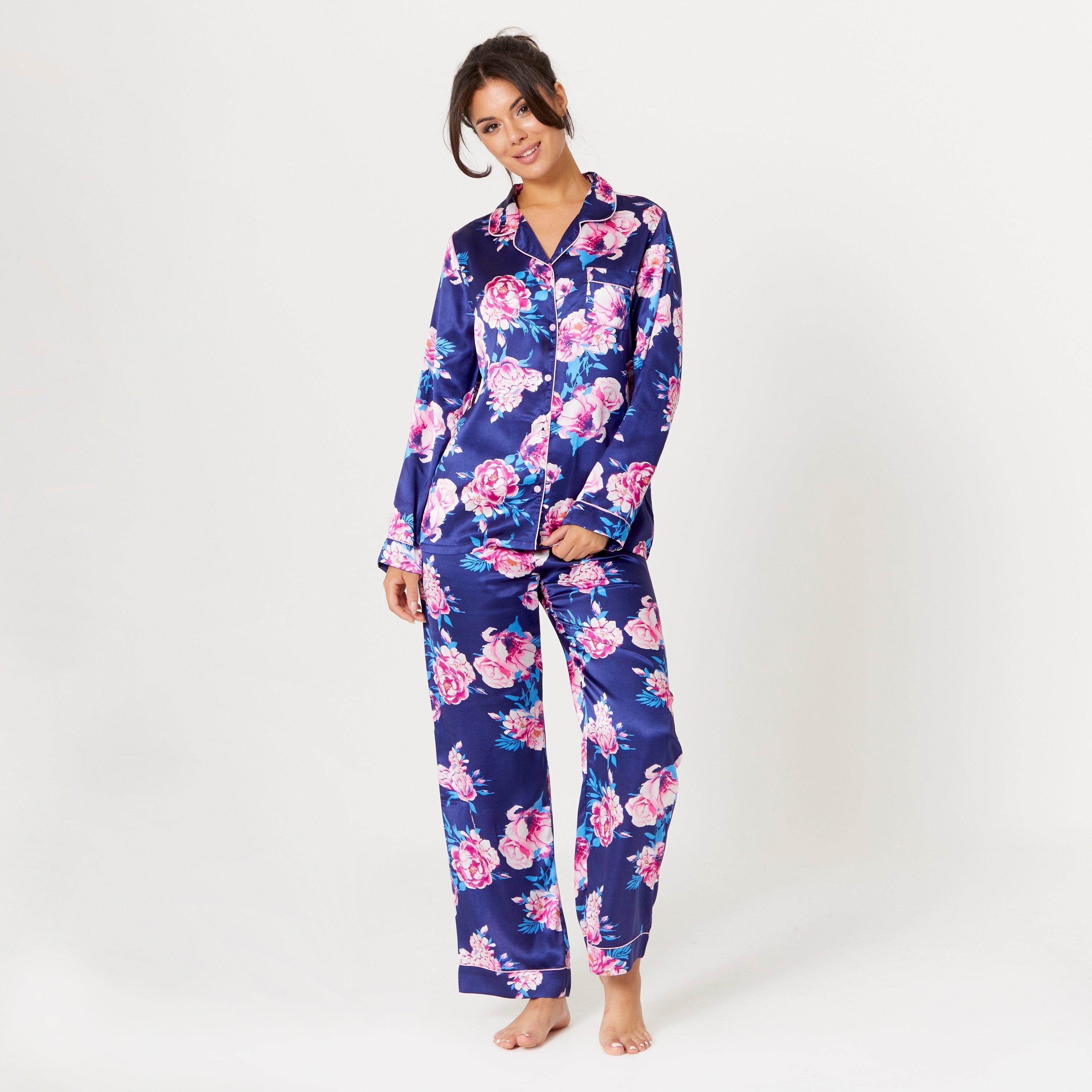 Navy Floral - Be You - Satin Floral Long-Sleeve Pyjama Sets - 2