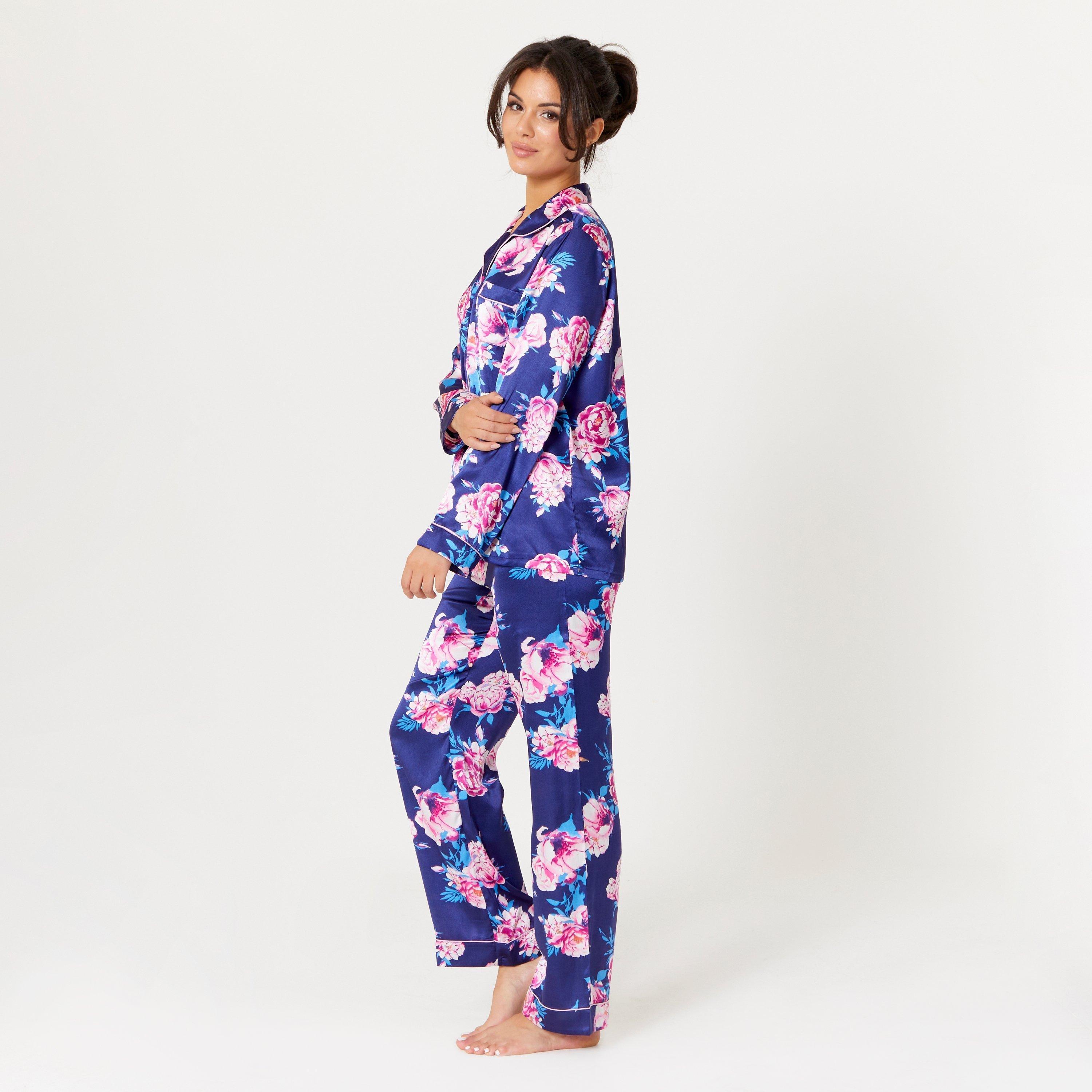 Navy Floral - Be You - Satin Floral Long-Sleeve Pyjama Sets - 3