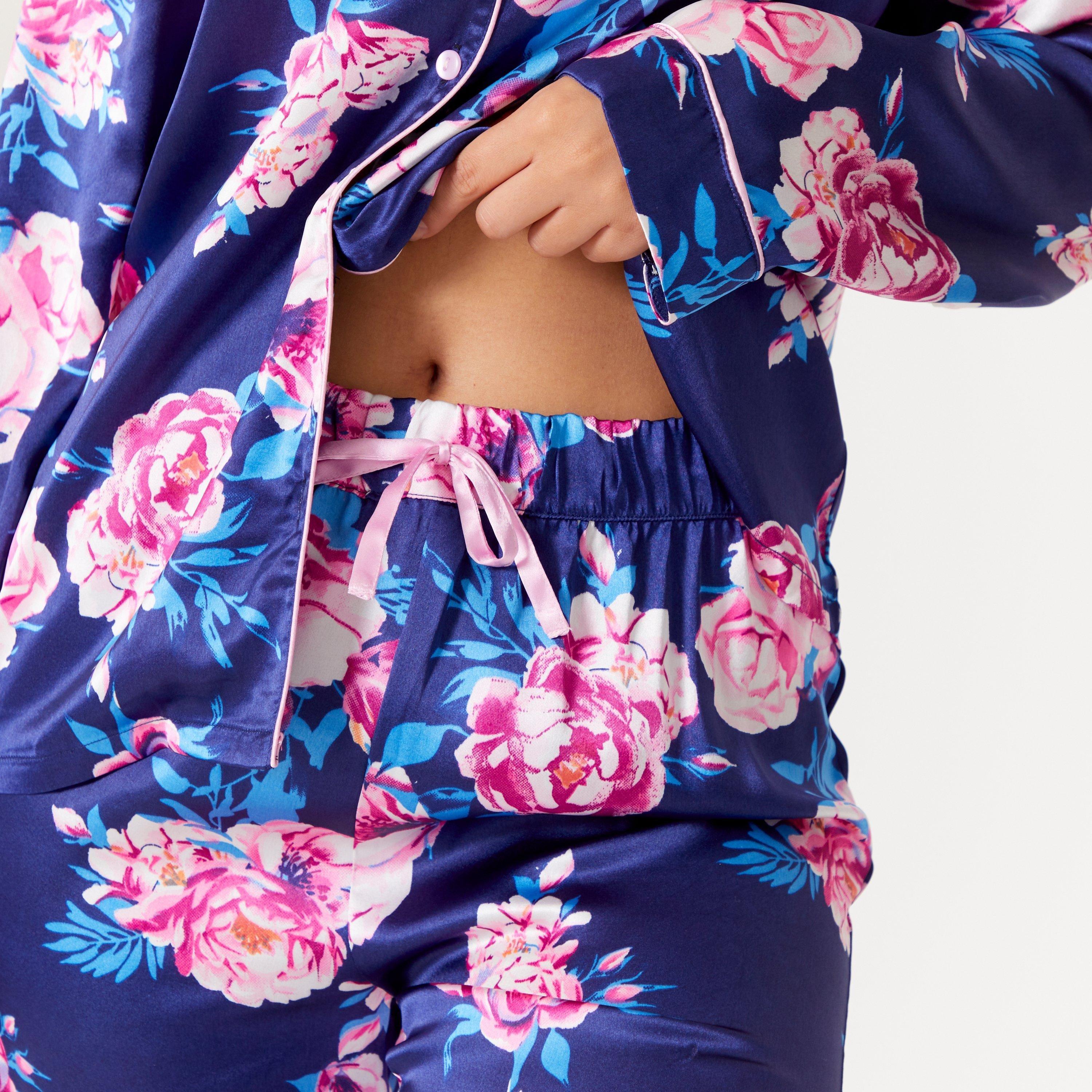 Navy Floral - Be You - Satin Floral Long-Sleeve Pyjama Sets - 6