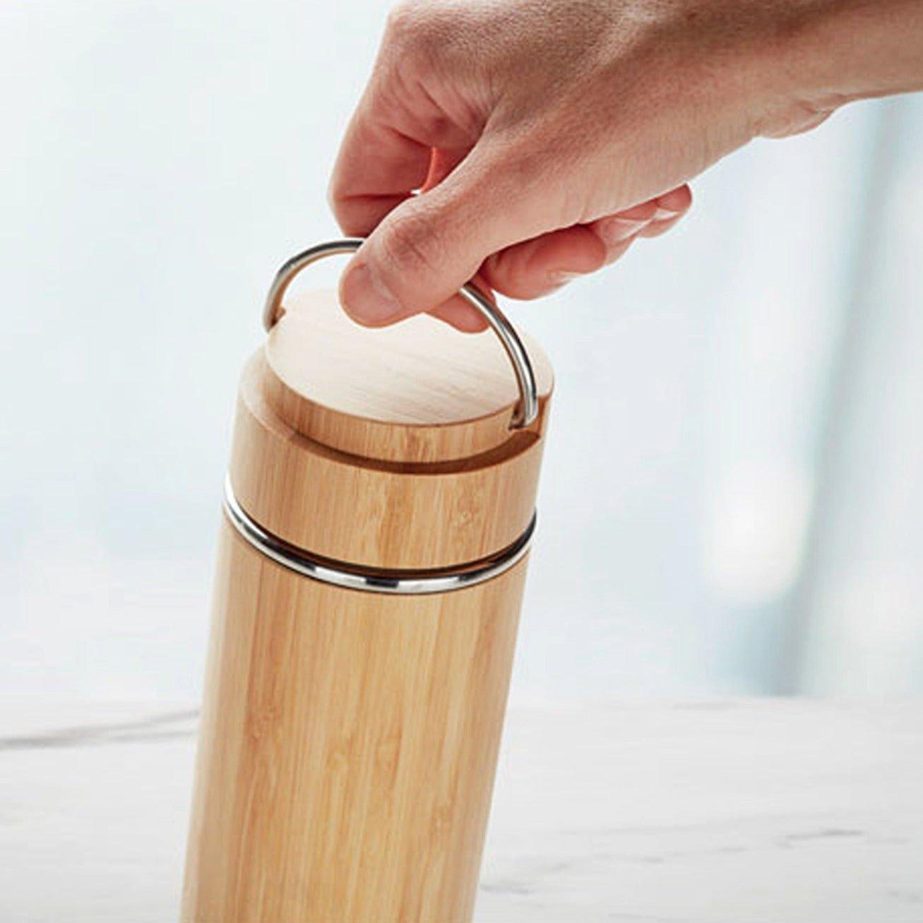 Treat Republic  Insulated Bamboo Vacuum Flask With Tea Infuser - Beige - Standard