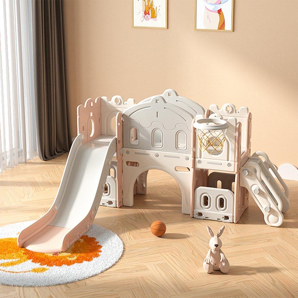 Grey And Pink - KIDKID - Kids Playset with Slide Basket Hoop Indoor - 1