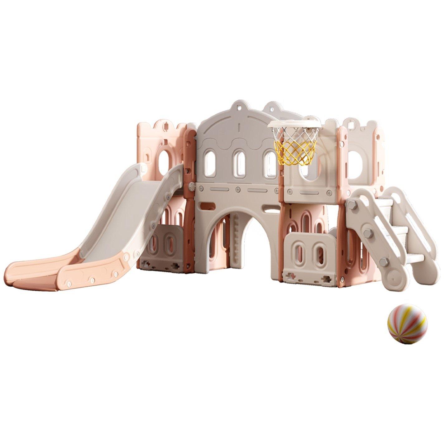 Grey And Pink - KIDKID - Kids Playset with Slide Basket Hoop Indoor - 3