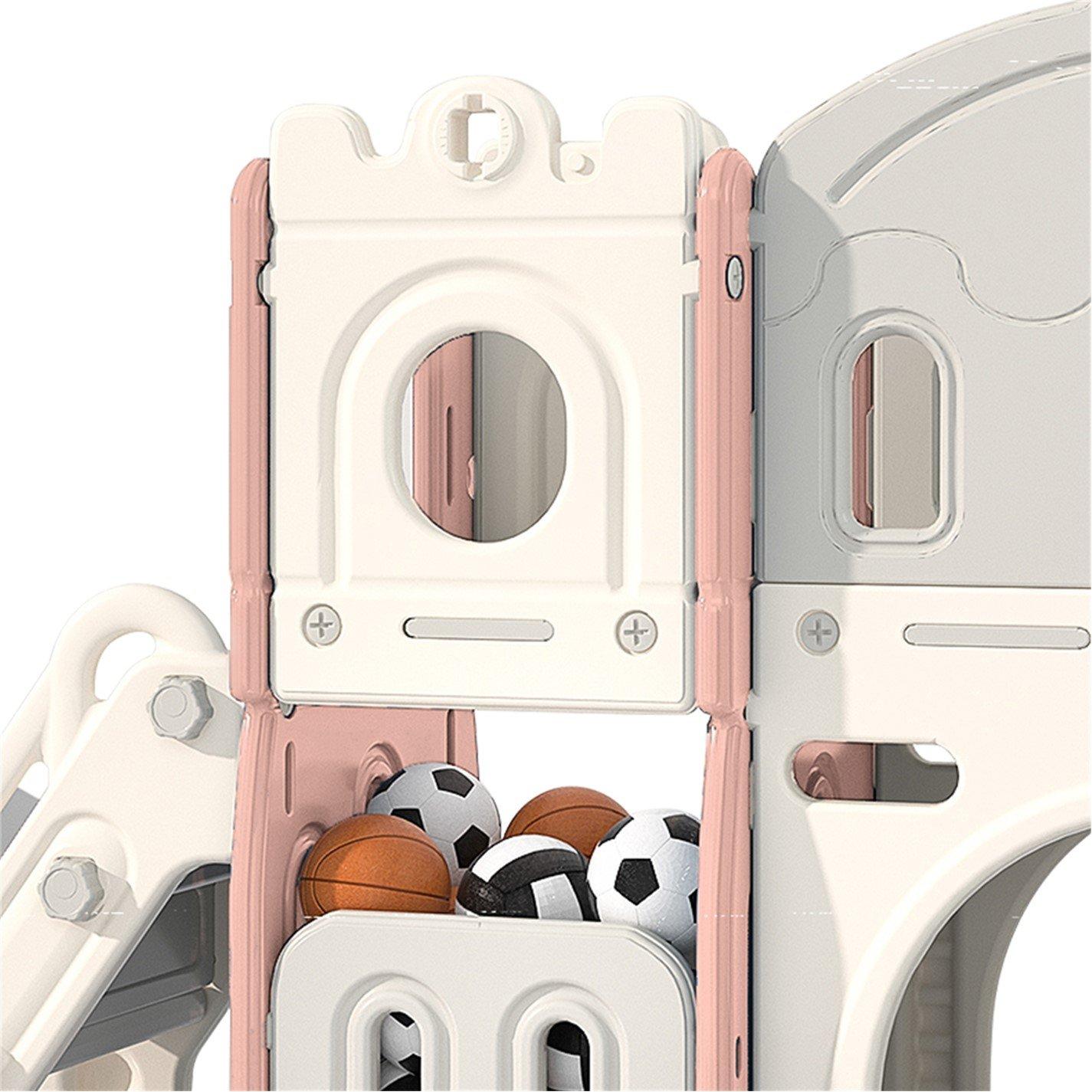 Grey And Pink - KIDKID - Kids Playset with Slide Basket Hoop Indoor - 5