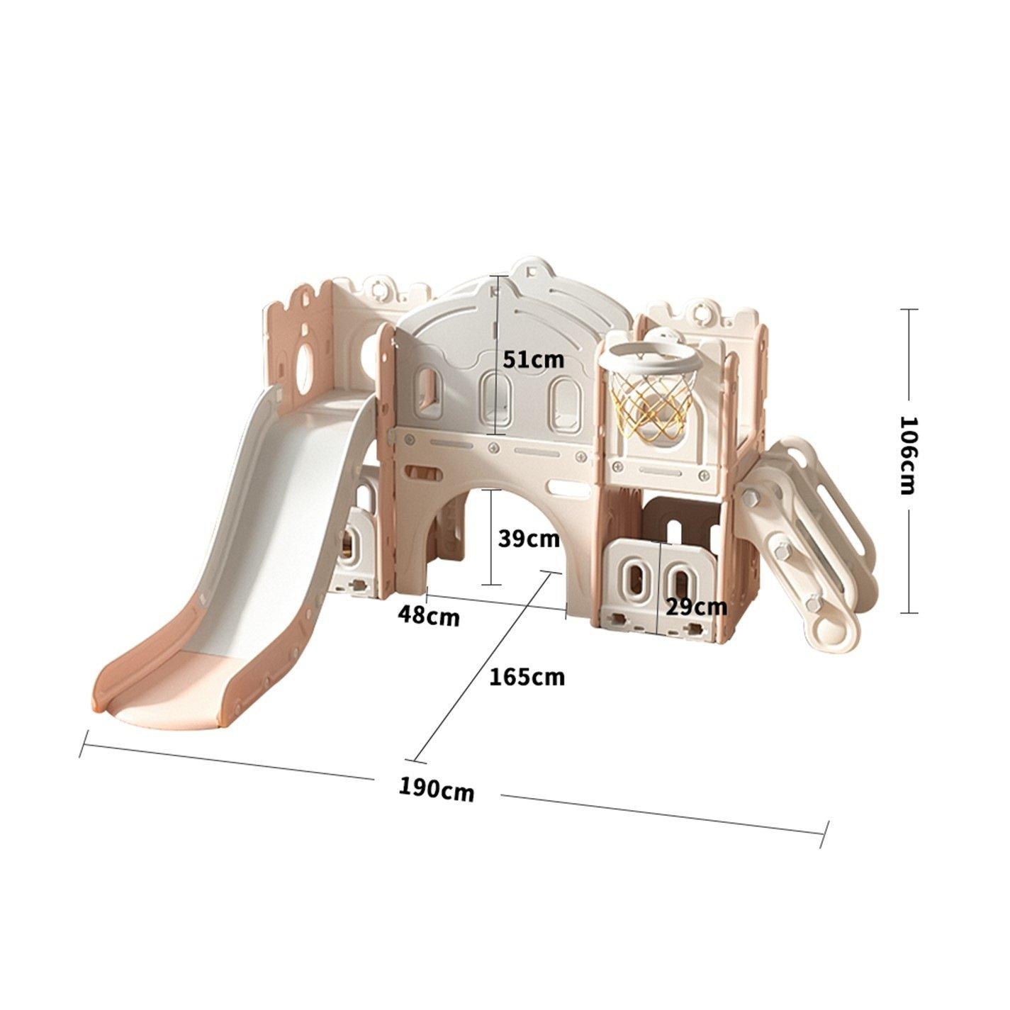 Grey And Pink - KIDKID - Kids Playset with Slide Basket Hoop Indoor - 6