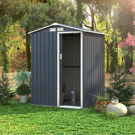 Charles Bentley 4.9ft x 4.3ft Metal Storage Shed Grey Small Apex H
