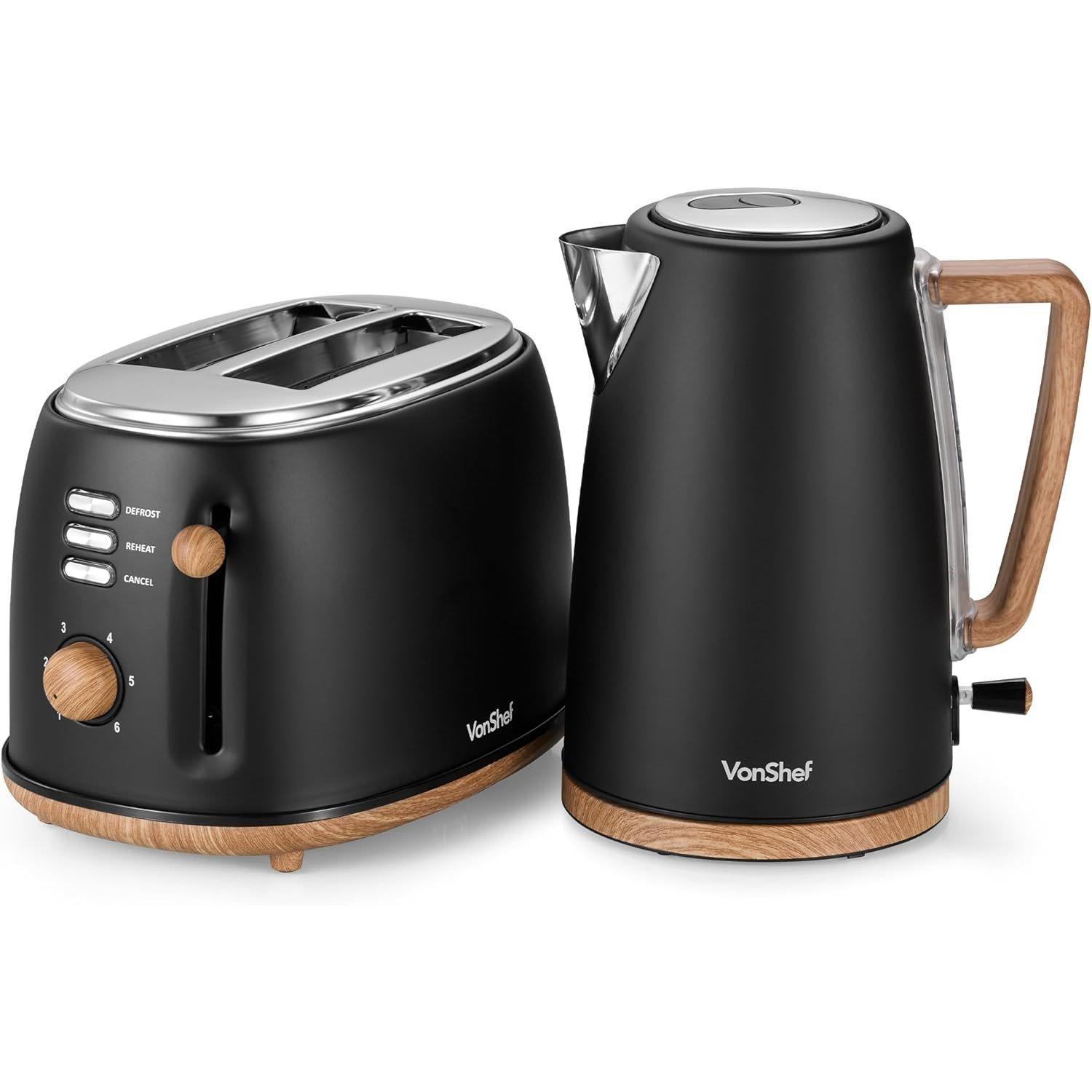 Vonshef  - Fika 2 Slice Kettle & Toaster Set - Black