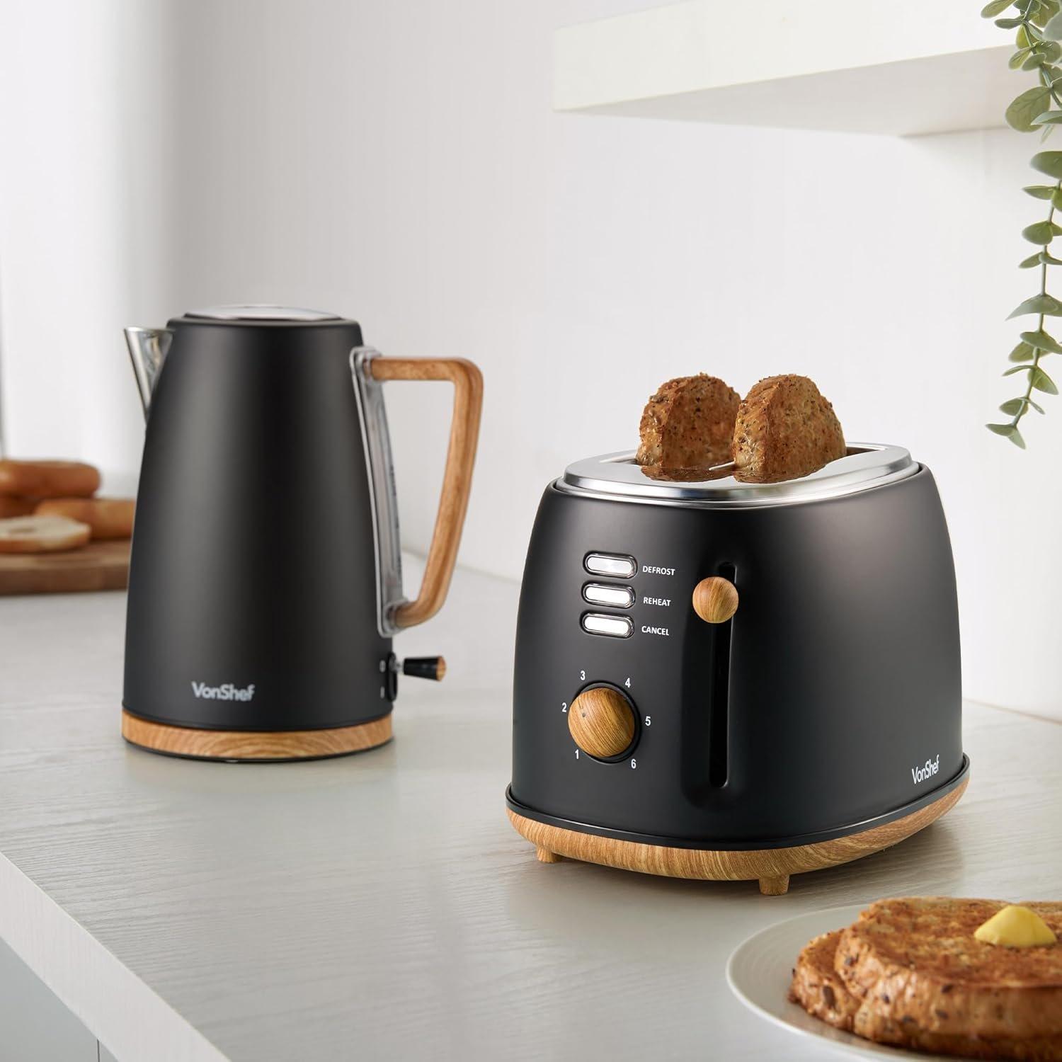 Black - VonShef - VonShef - Fika  2 Slice Kettle & Toaster Set - 2