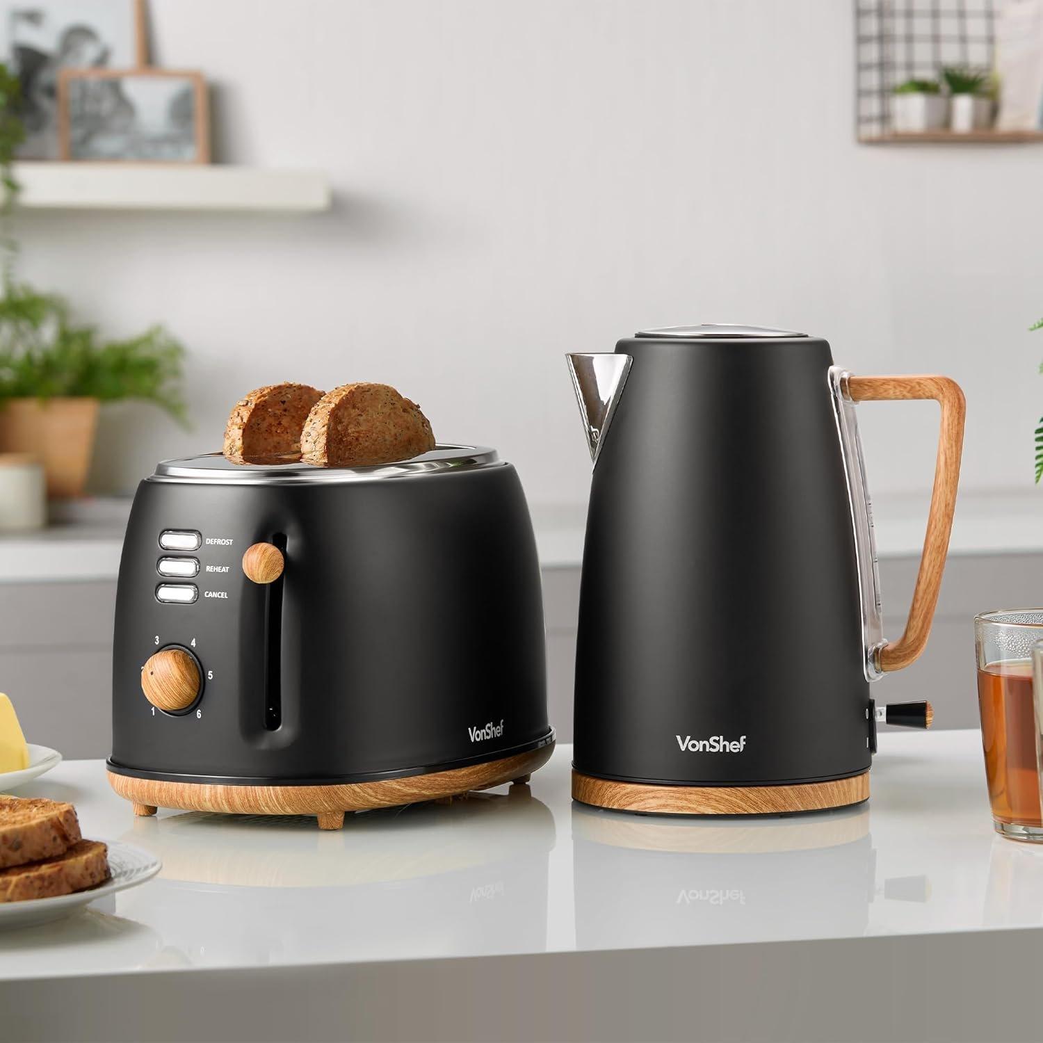Black - VonShef - VonShef - Fika  2 Slice Kettle & Toaster Set - 3