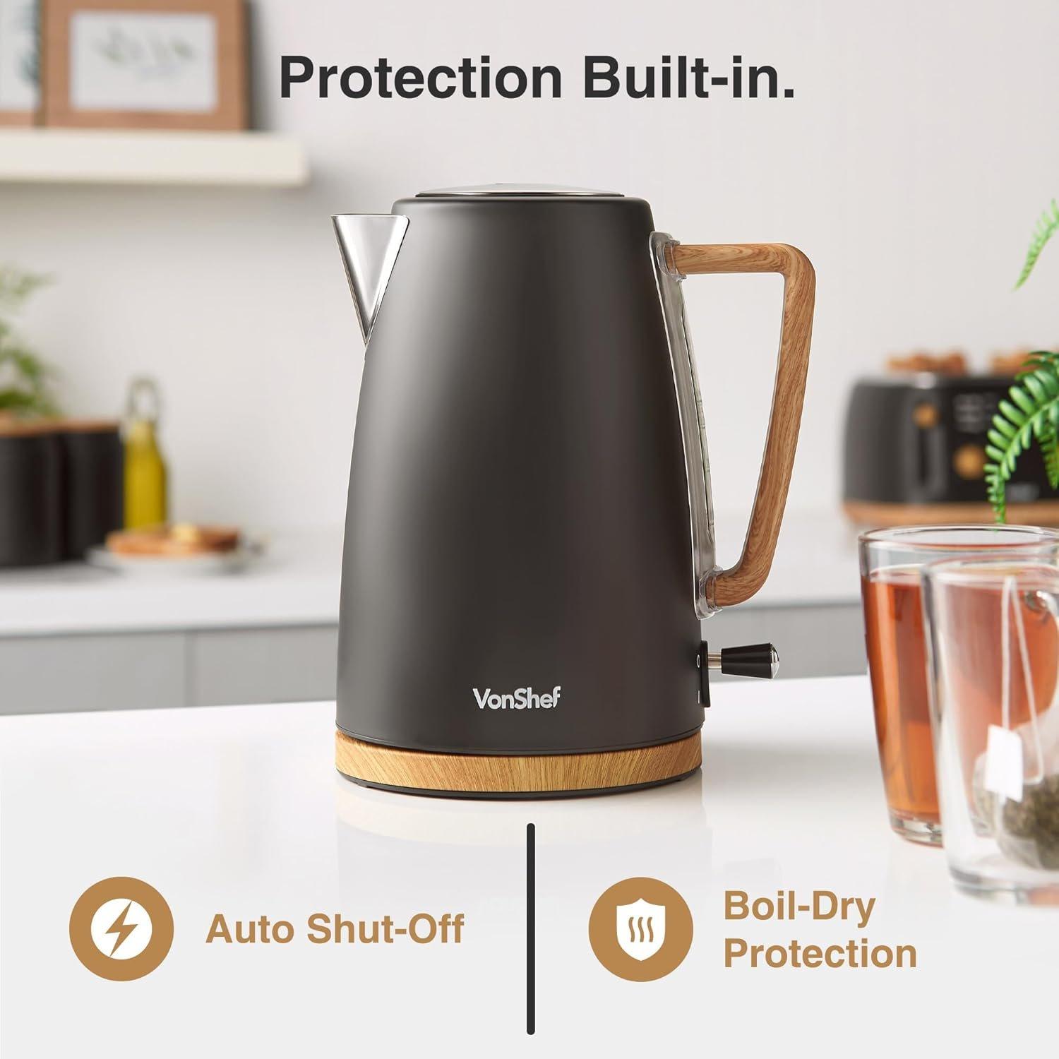 Black - VonShef - VonShef - Fika  2 Slice Kettle & Toaster Set - 4