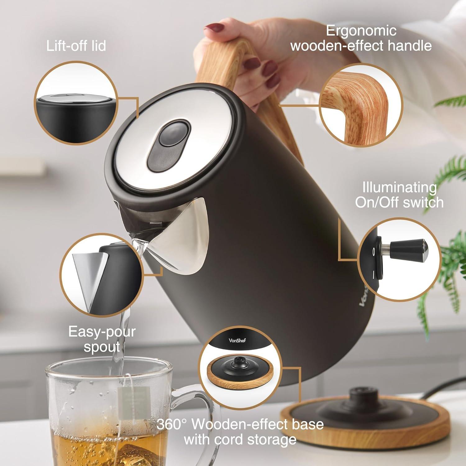 Black - VonShef - VonShef - Fika  2 Slice Kettle & Toaster Set - 7
