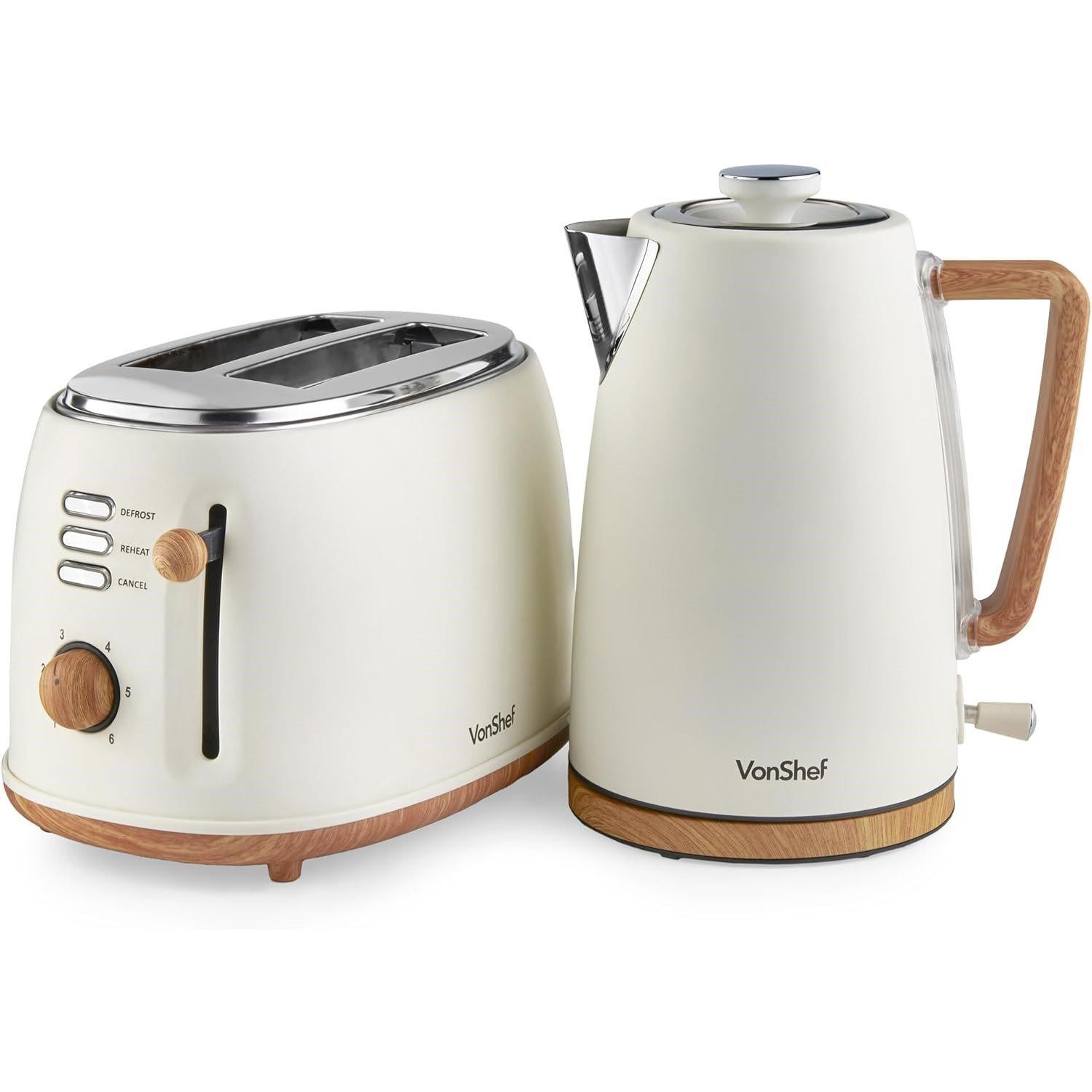 Vonshef  - Fika 2 Slice Kettle & Toaster Set - Cream