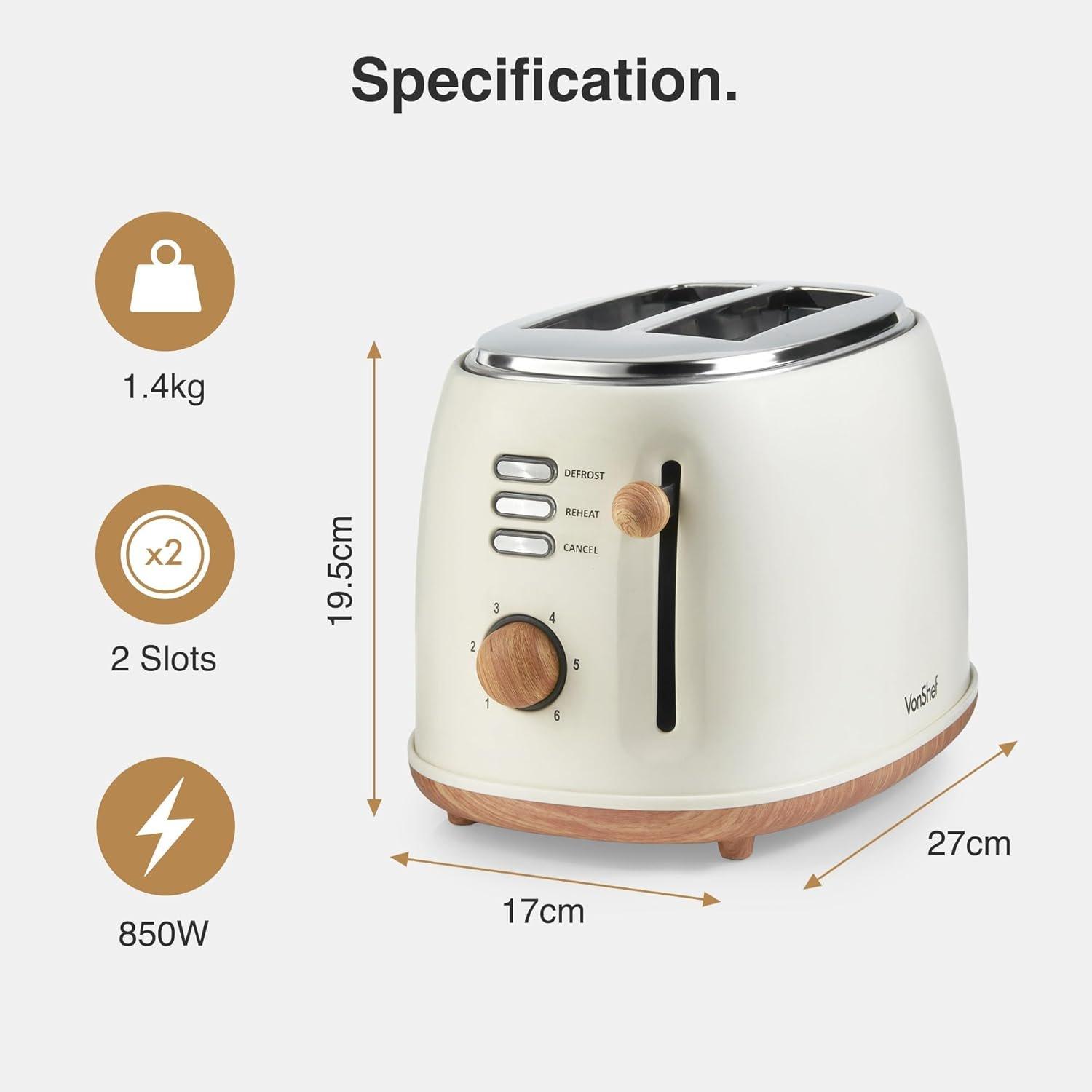 Cream - VonShef - VonShef - Fika  2 Slice Kettle & Toaster Set - 7