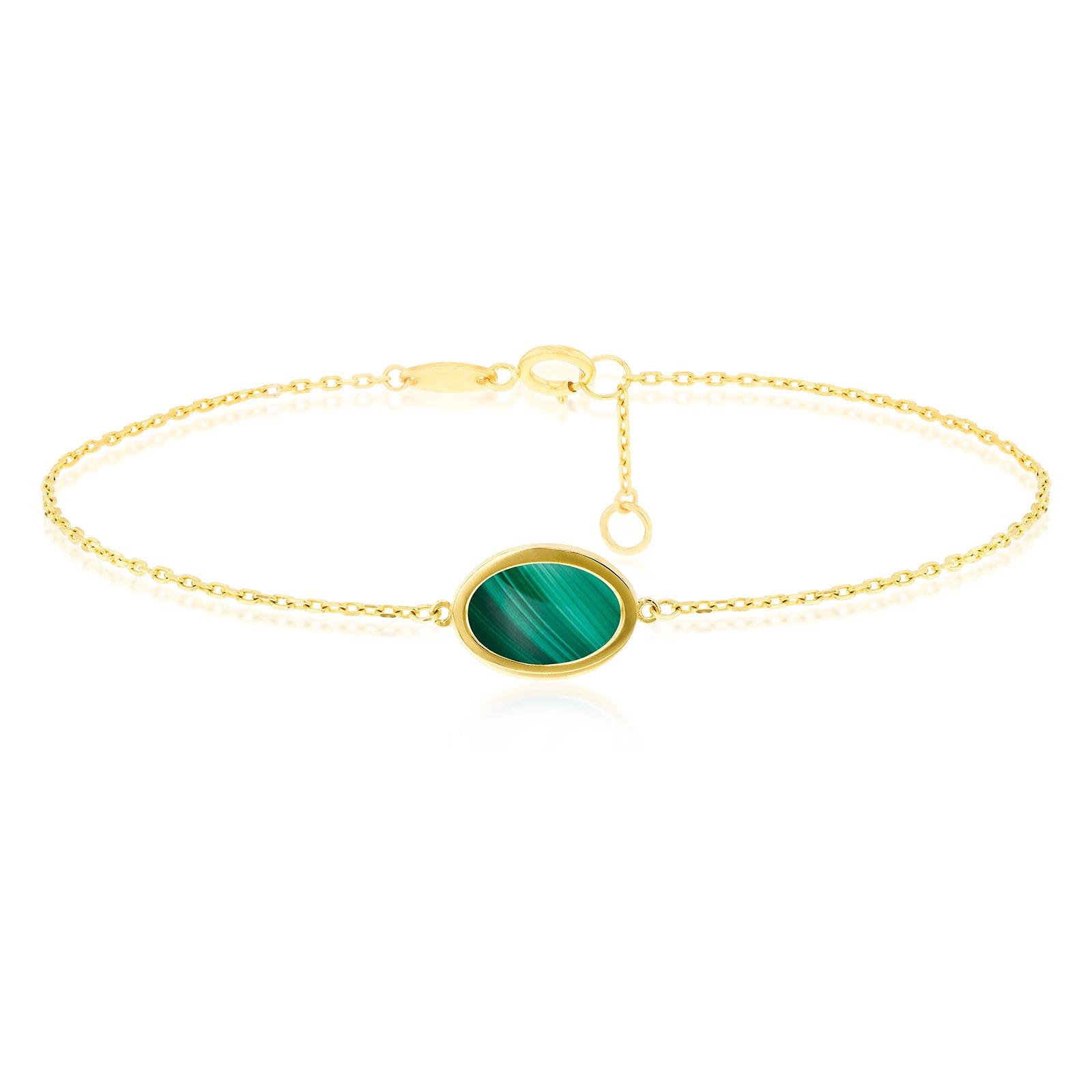 Yellow Gold - Be You - 9ct Gold Oval Malachite Bracelet - 1