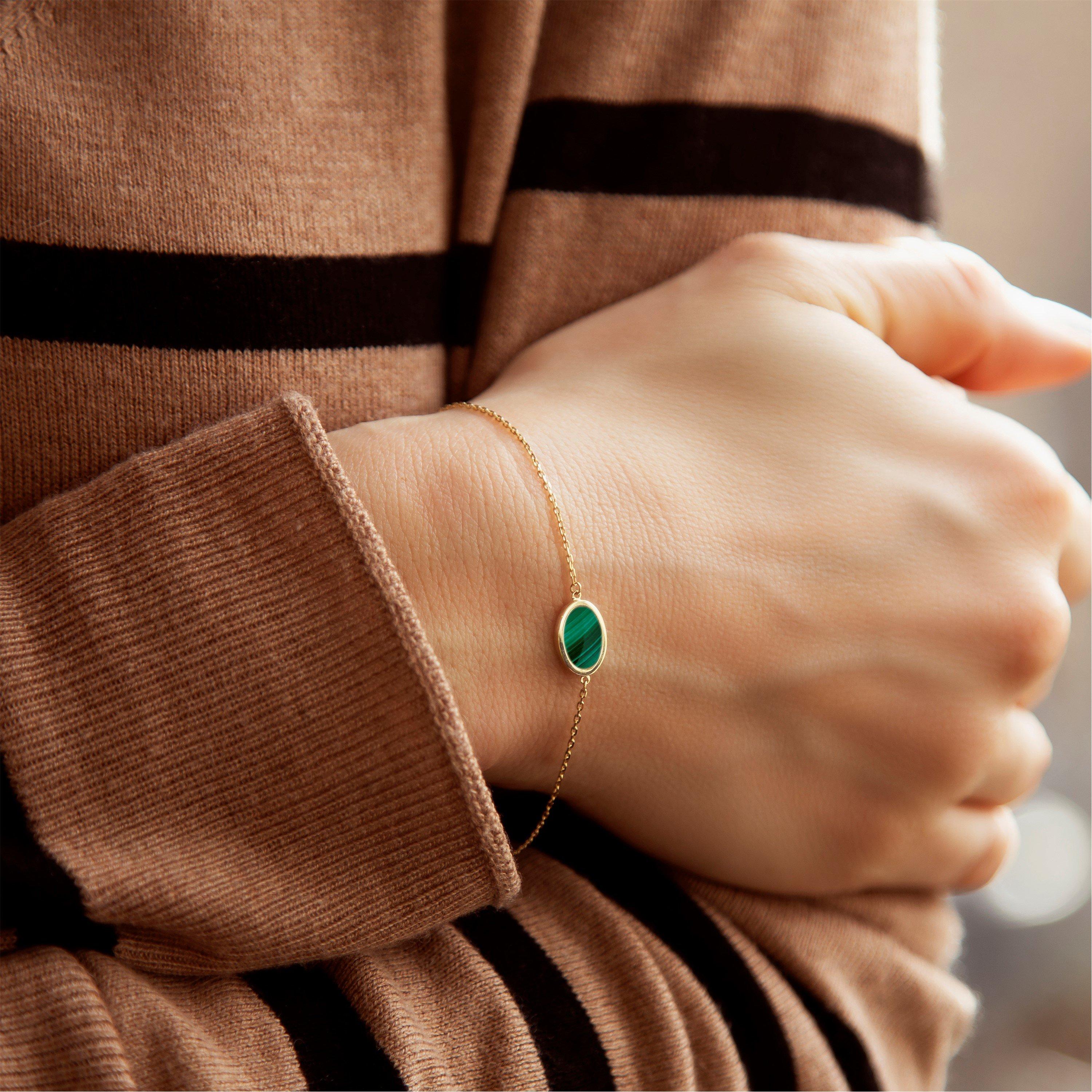 Yellow Gold - Be You - 9ct Gold Oval Malachite Bracelet - 2
