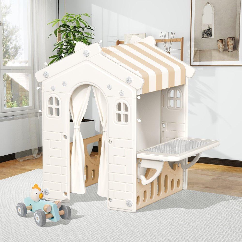 Beige And Brown - KIDKID - Kids Plastic Playhouse for Indoor Outdoor - 1