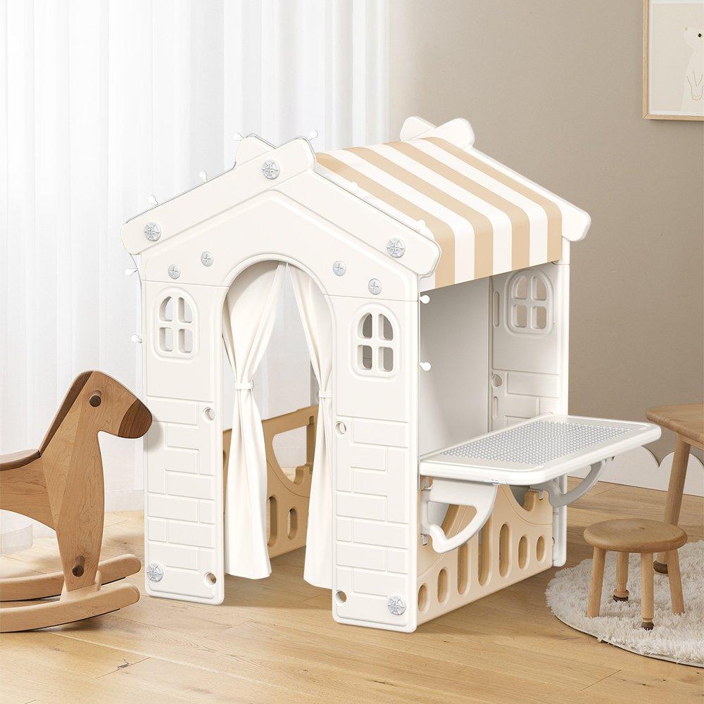 Beige And Brown - KIDKID - Kids Plastic Playhouse for Indoor Outdoor - 2