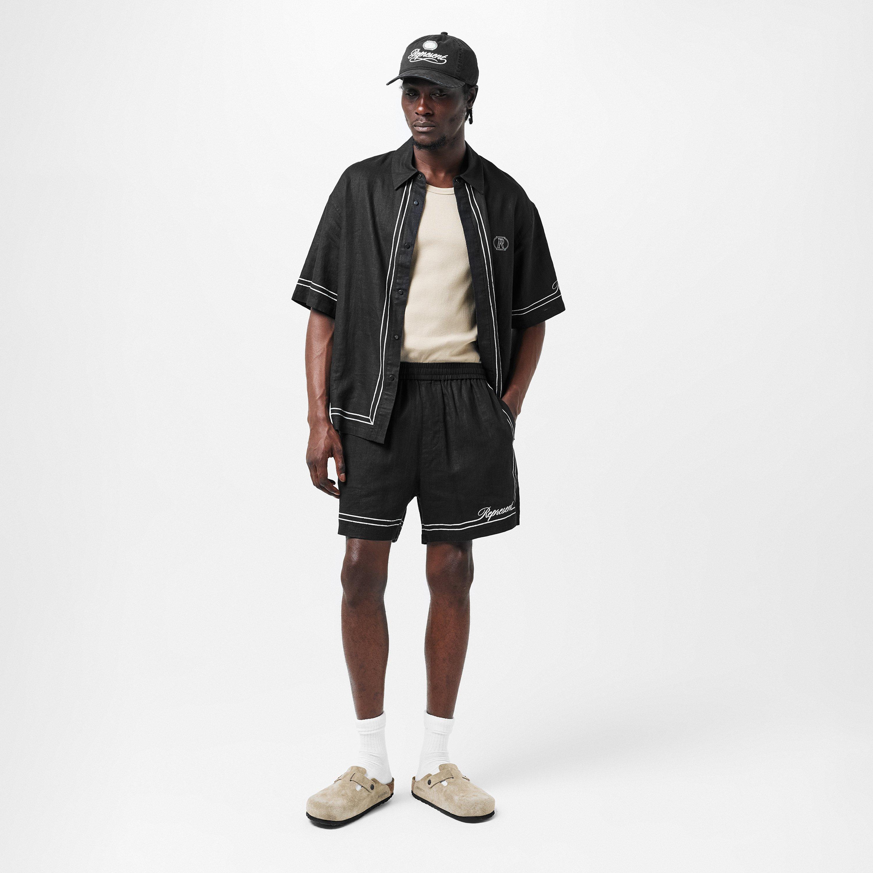 Jet Black - Represent - Men's Rep Border Woven Shorts - 6