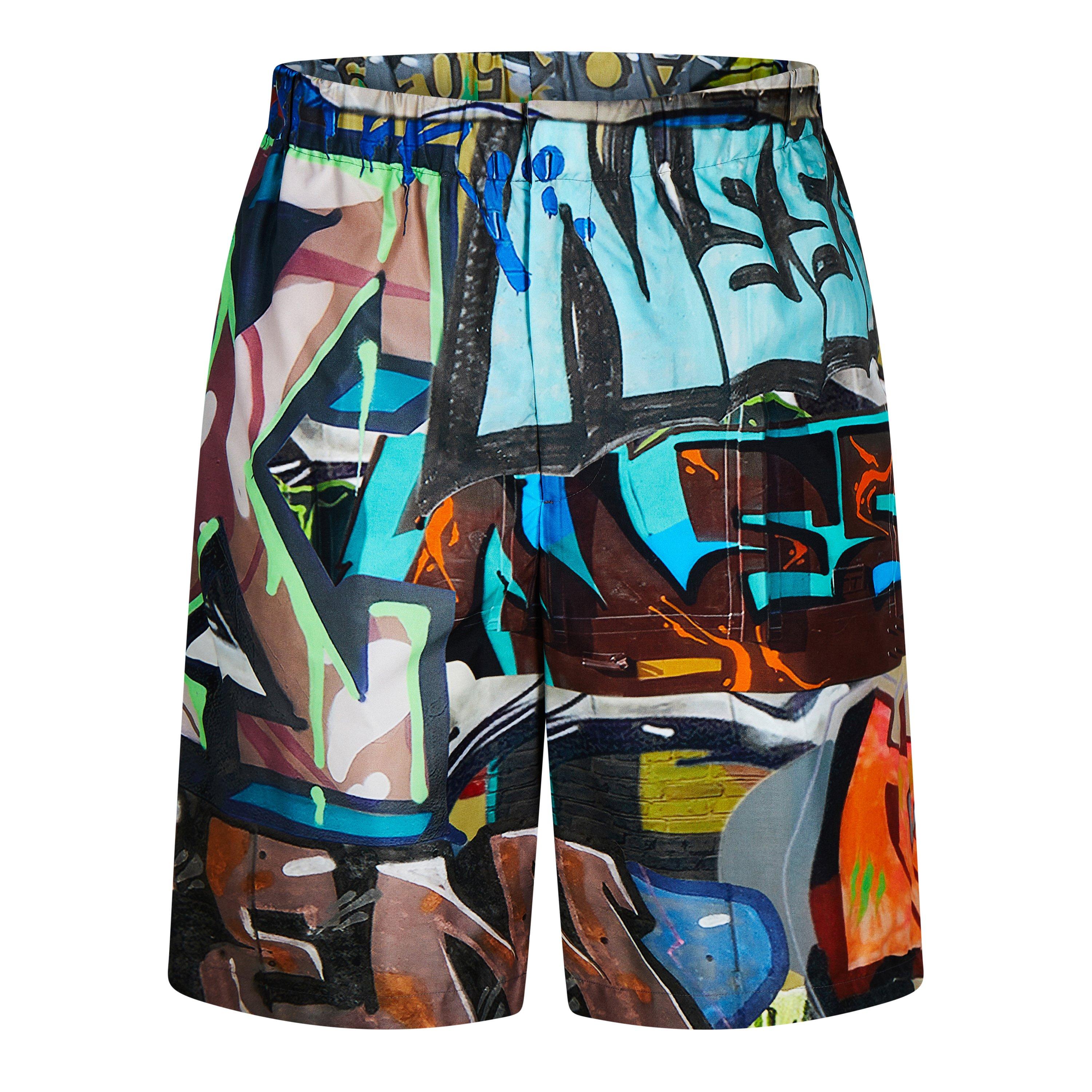 Multicolor - Off White - Men's Graffiti Bermuda Shorts, All-Over Print - 5