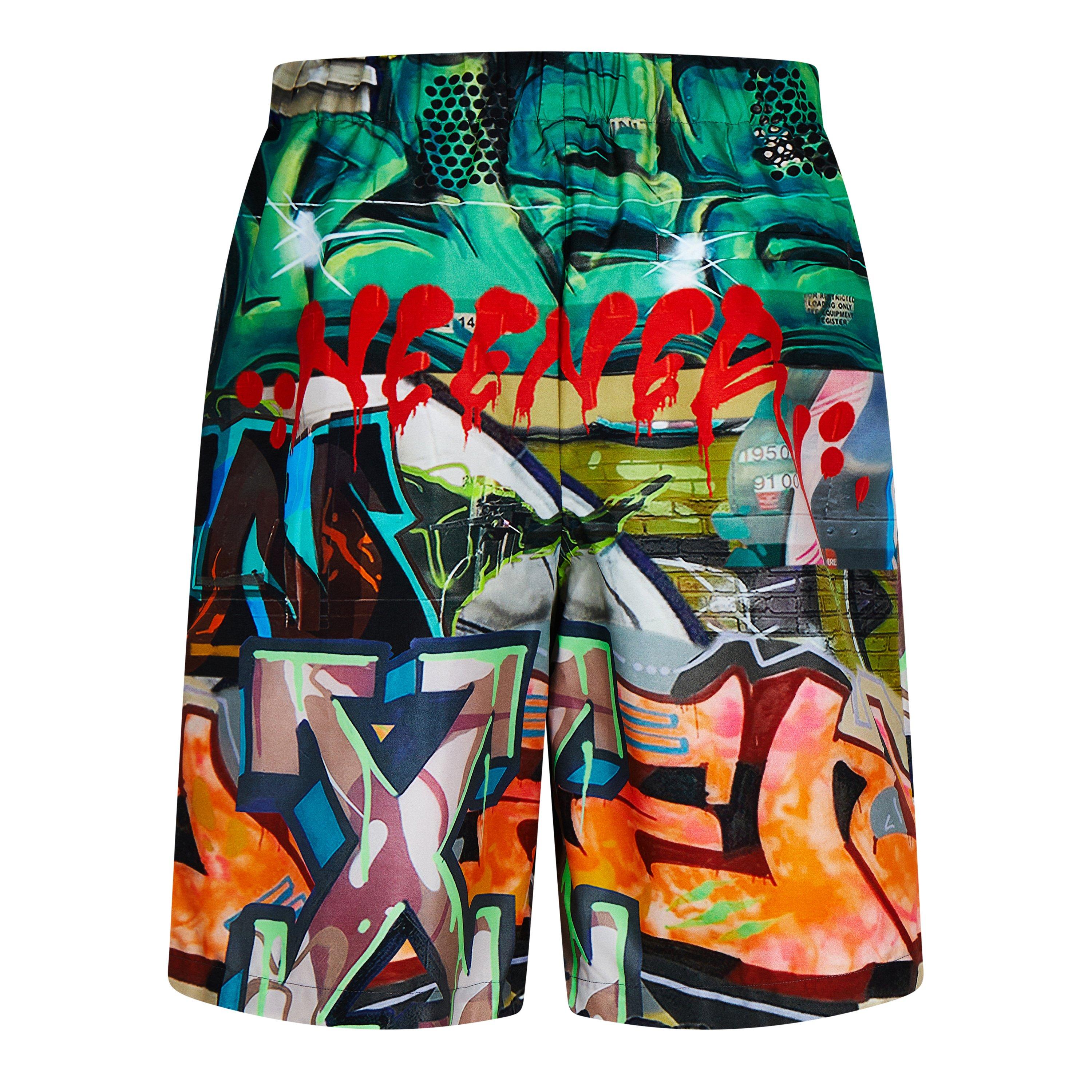 Multicolor - Off White - Men's Graffiti Bermuda Shorts, All-Over Print - 6
